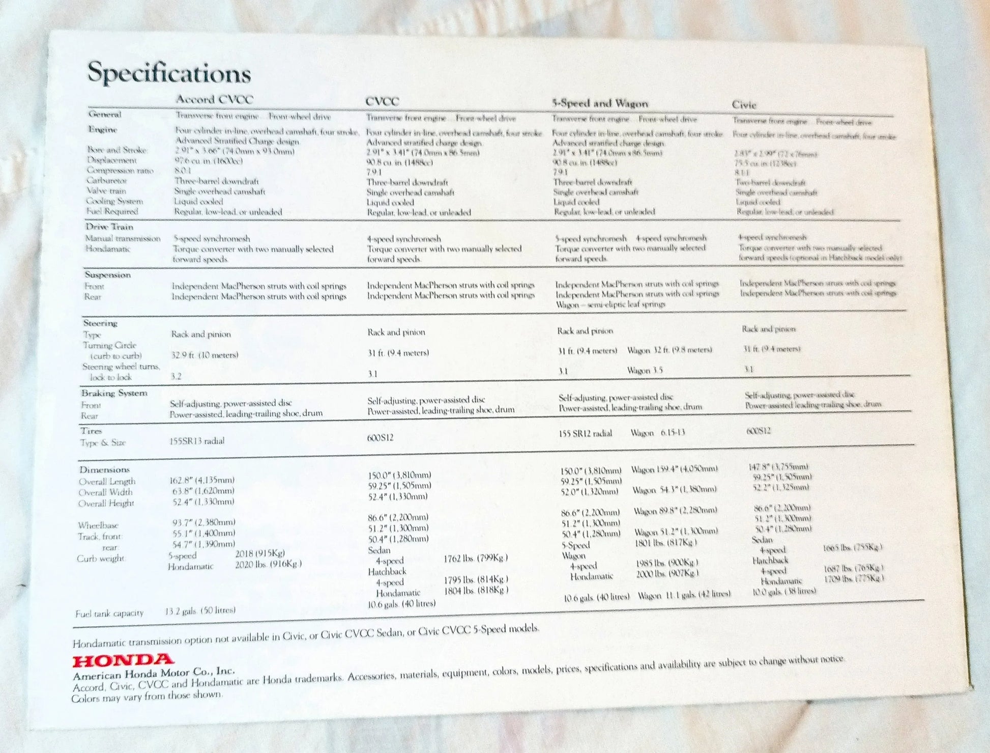 Honda 1977 US Full Line Dealer Sales Brochure Accord Civic CVCC - TulipStuff