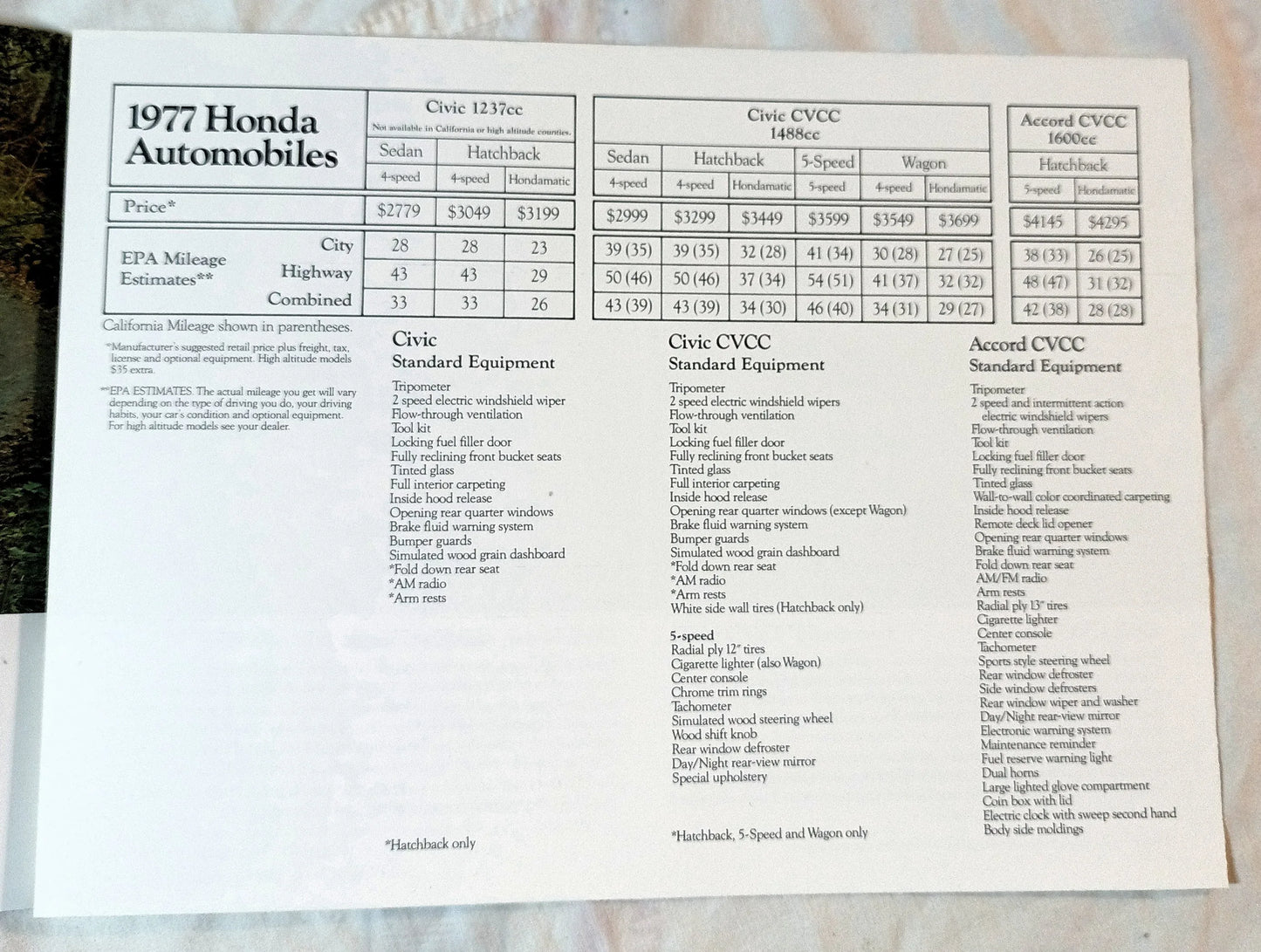 Honda 1977 US Full Line Dealer Sales Brochure Accord Civic CVCC - TulipStuff