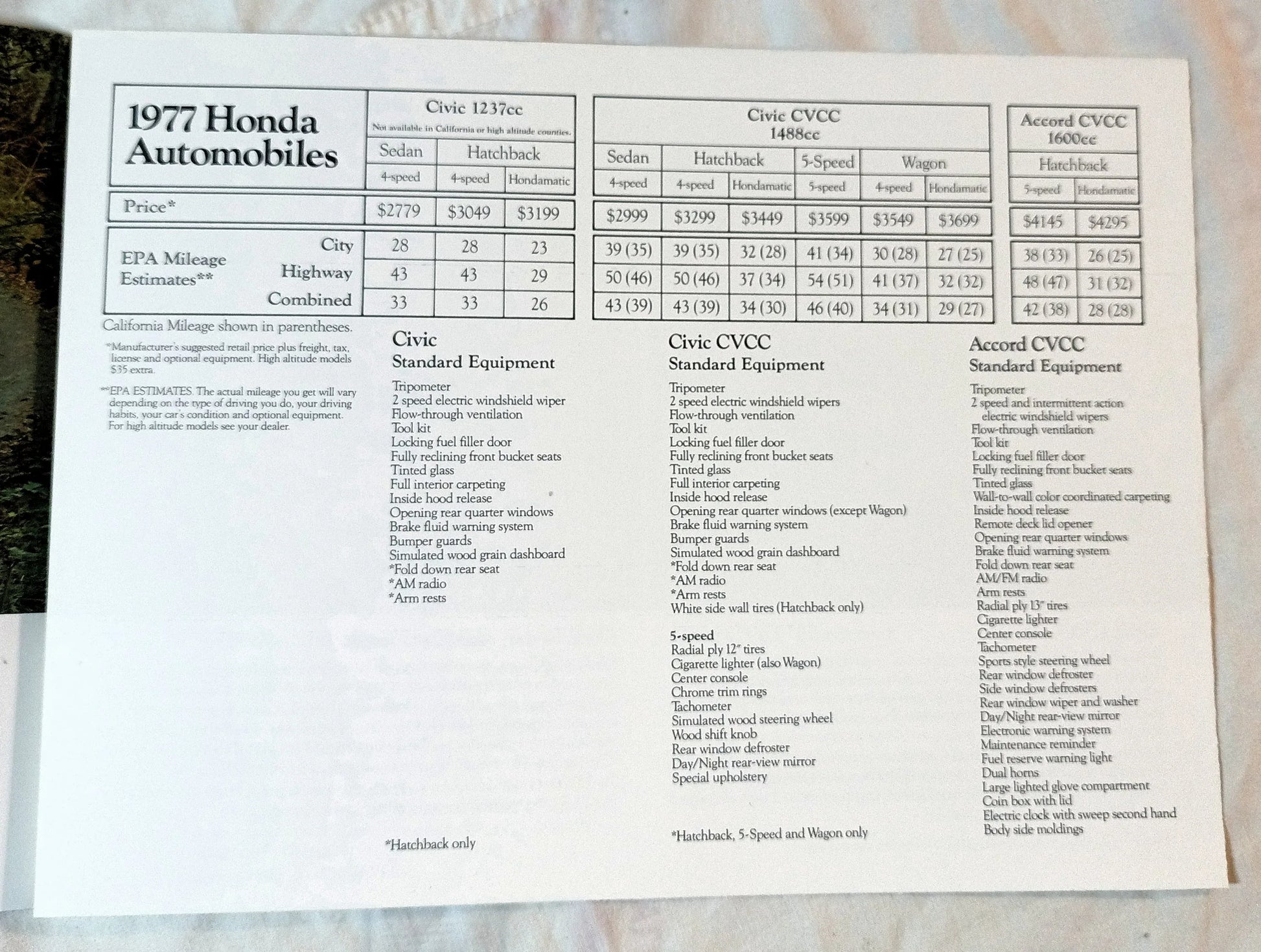 Honda 1977 US Full Line Dealer Sales Brochure Accord Civic CVCC - TulipStuff