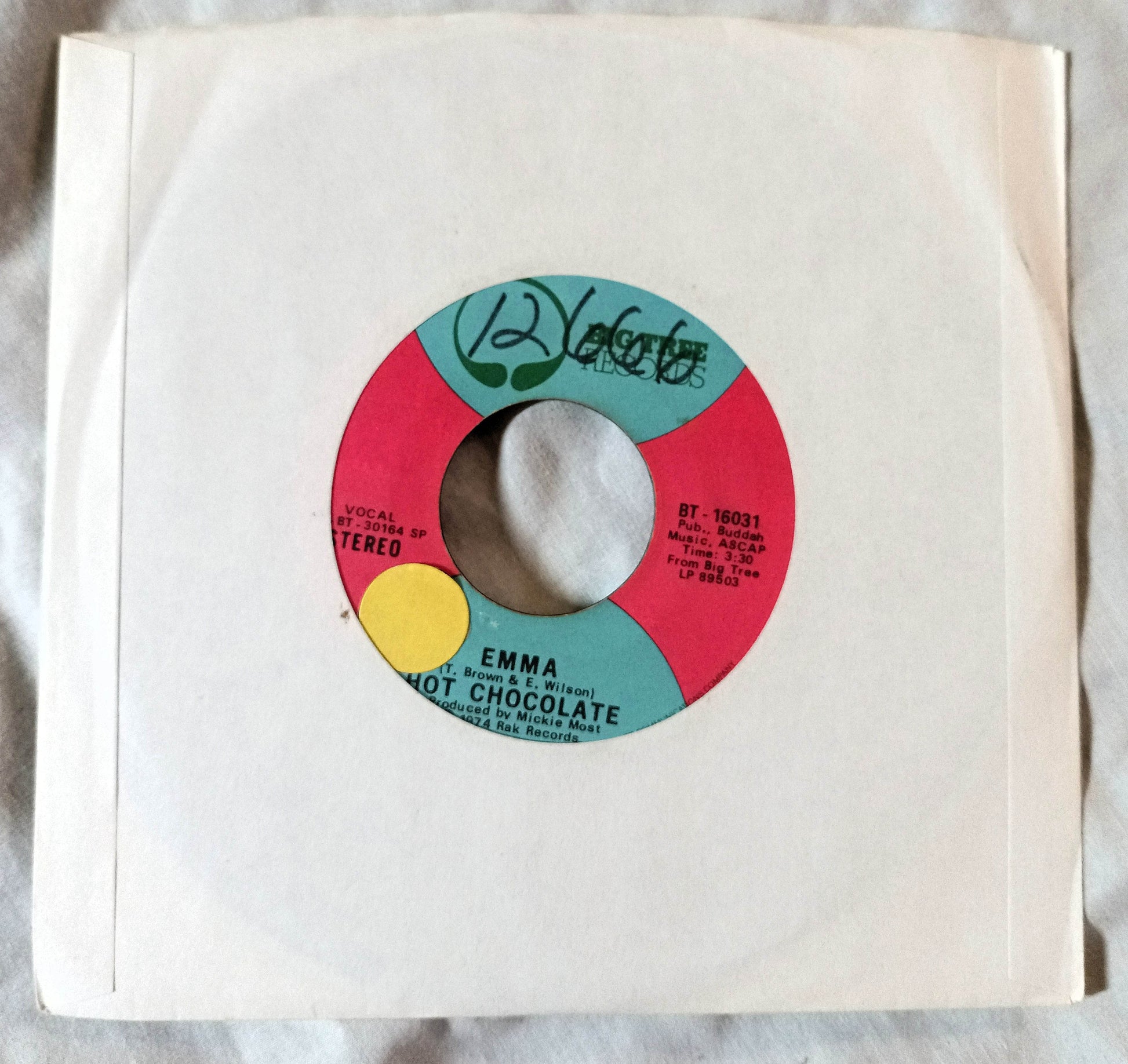 Hot Chocolate Emma / A Love Like Yours 7" Vinyl Big Tree 1974 - TulipStuff