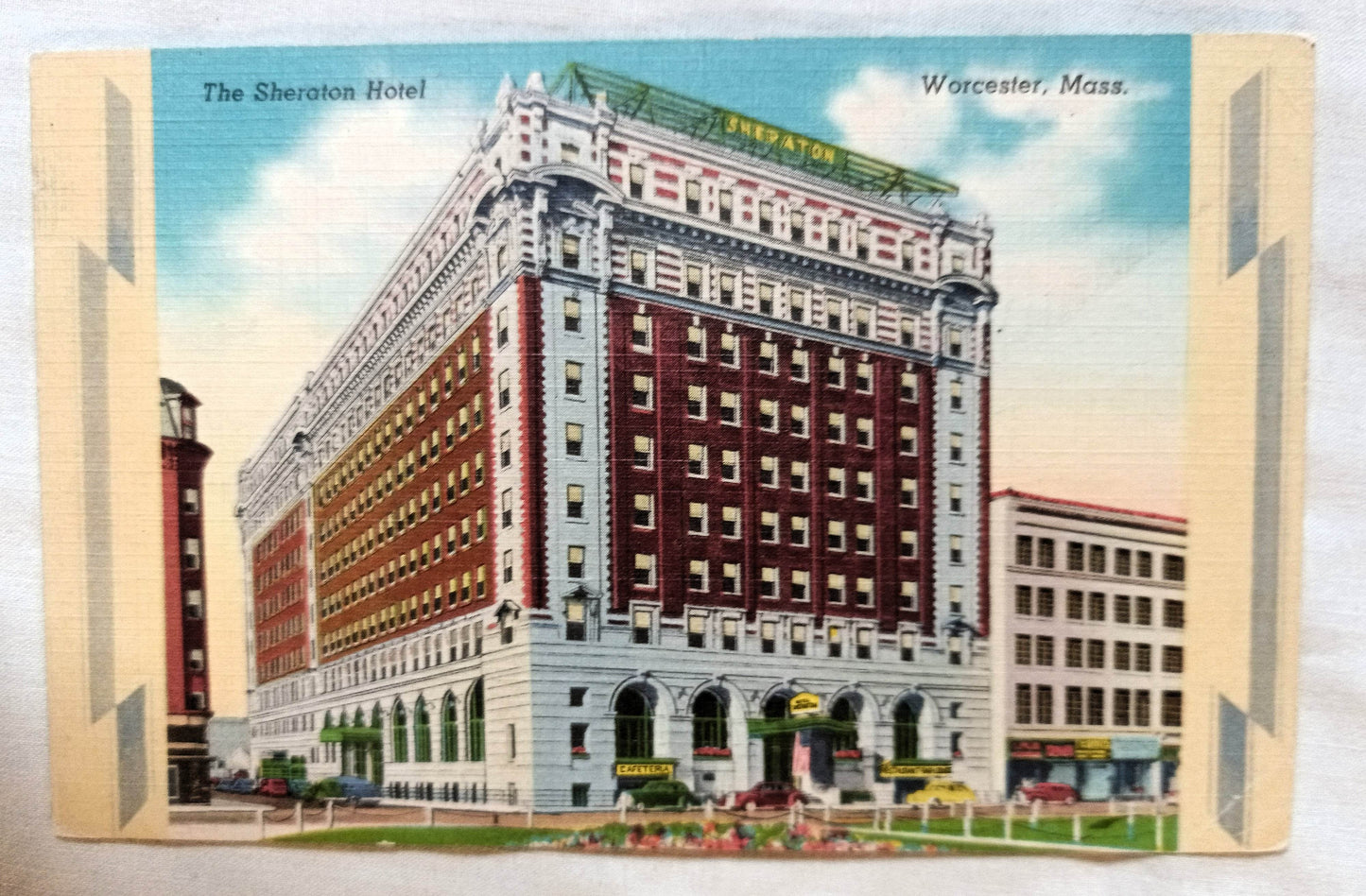 Sheraton Hotel (Hotel Bancroft) Worcester Mass Linen Postcard 1940's - TulipStuff