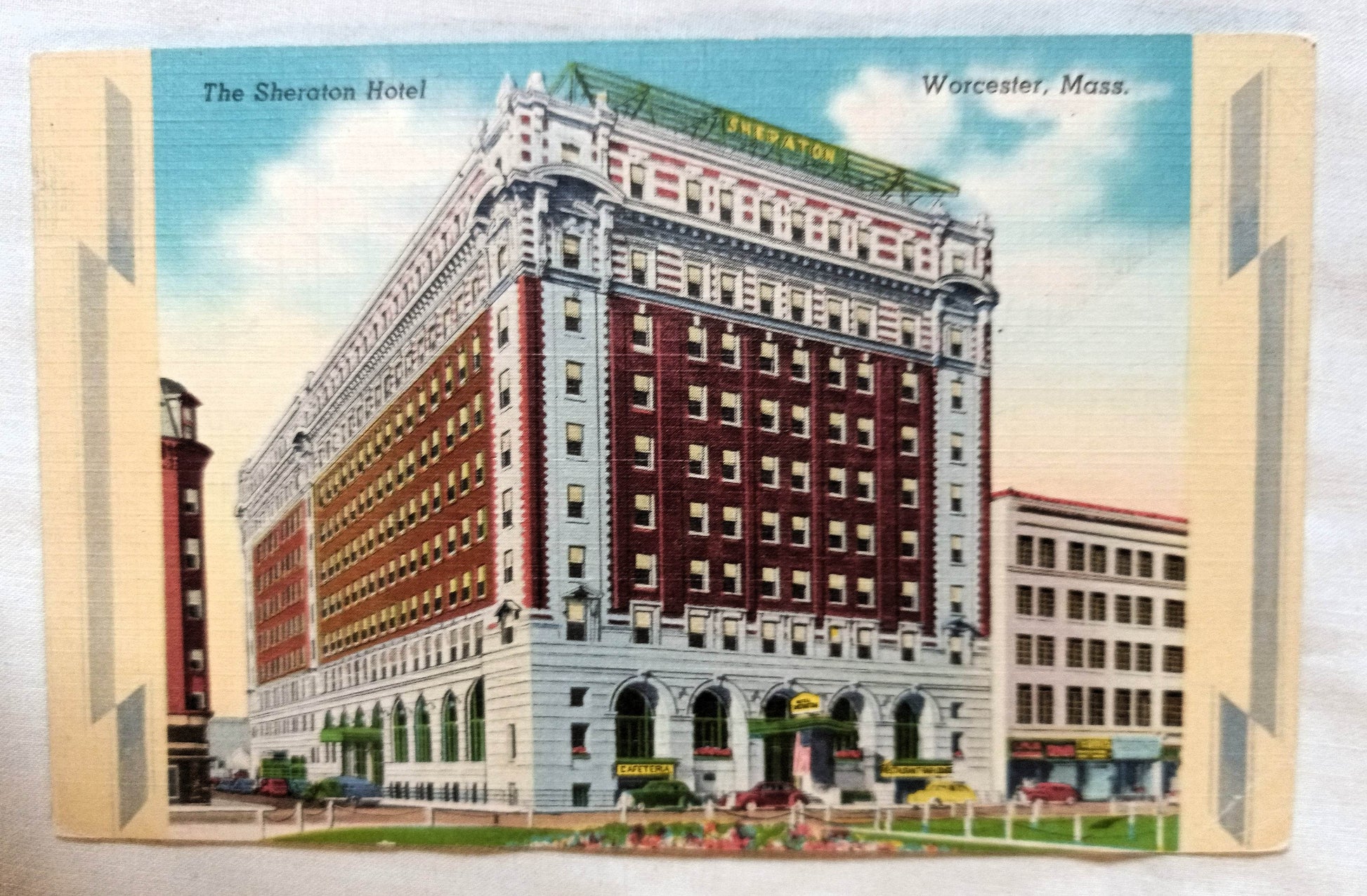 Sheraton Hotel (Hotel Bancroft) Worcester Mass Linen Postcard 1940's - TulipStuff