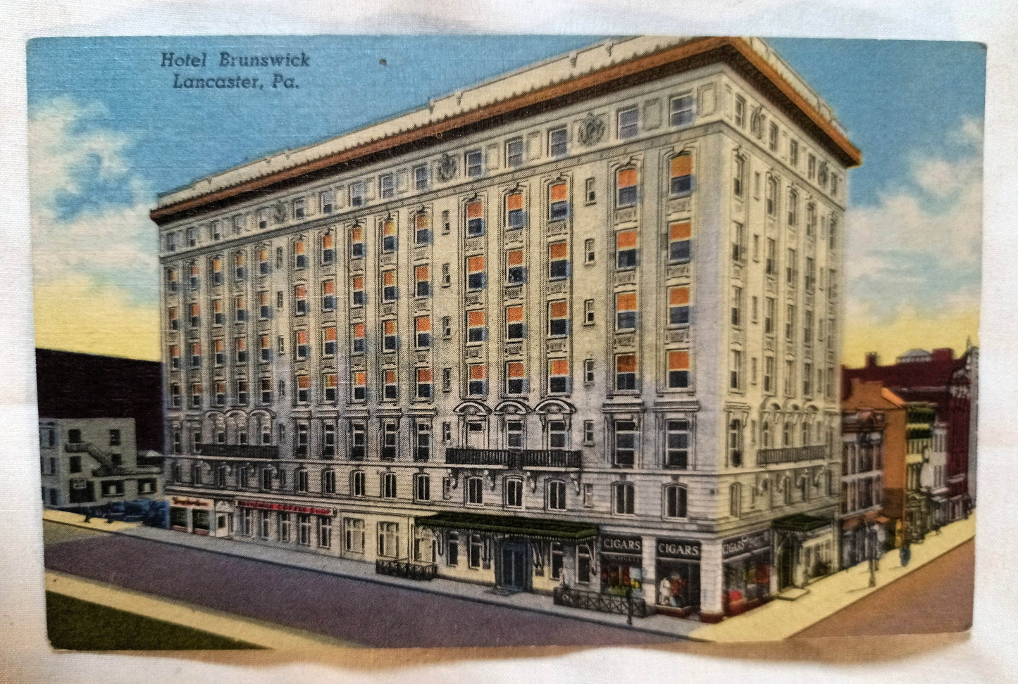 Hotel Brunswick Lancaster Pennsylvania Linen Postcard 1940's - TulipStuff