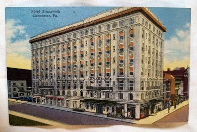 Hotel Brunswick Lancaster Pennsylvania Linen Postcard 1940's - TulipStuff