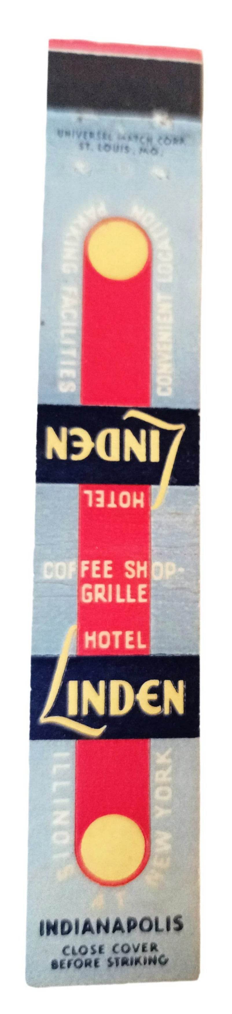 Hotel Linden N Illinois St Indianapolis Indiana Matchbook Cover 1950's - TulipStuff