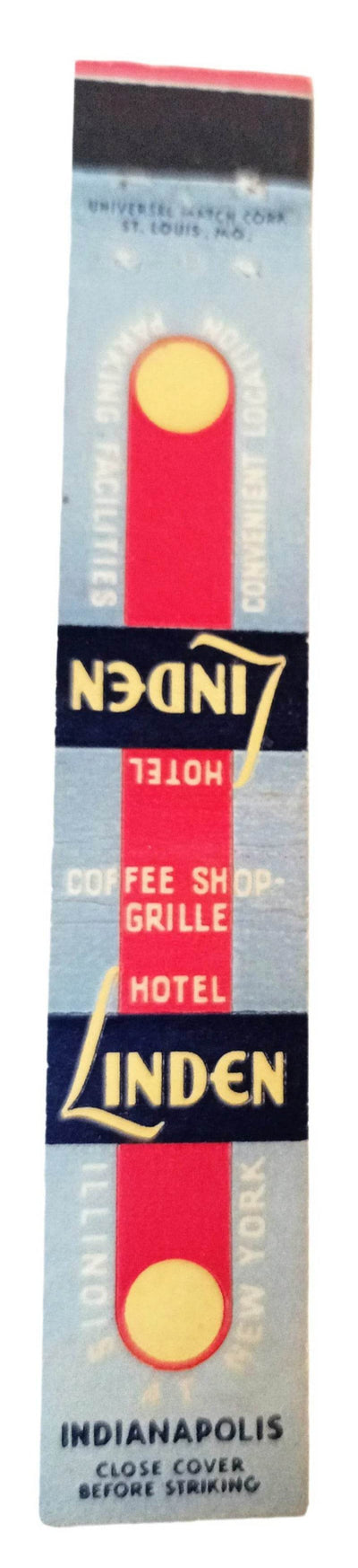 Hotel Linden N Illinois St Indianapolis Indiana Matchbook Cover 1950's - TulipStuff