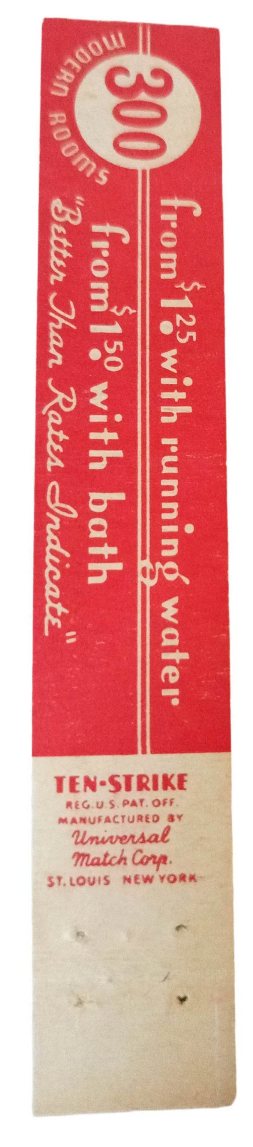Hotel Linden N Illinois St Indianapolis Indiana Matchbook Cover 1950's - TulipStuff