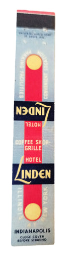 Hotel Linden N Illinois St Indianapolis Indiana Matchbook Cover 1950's - TulipStuff