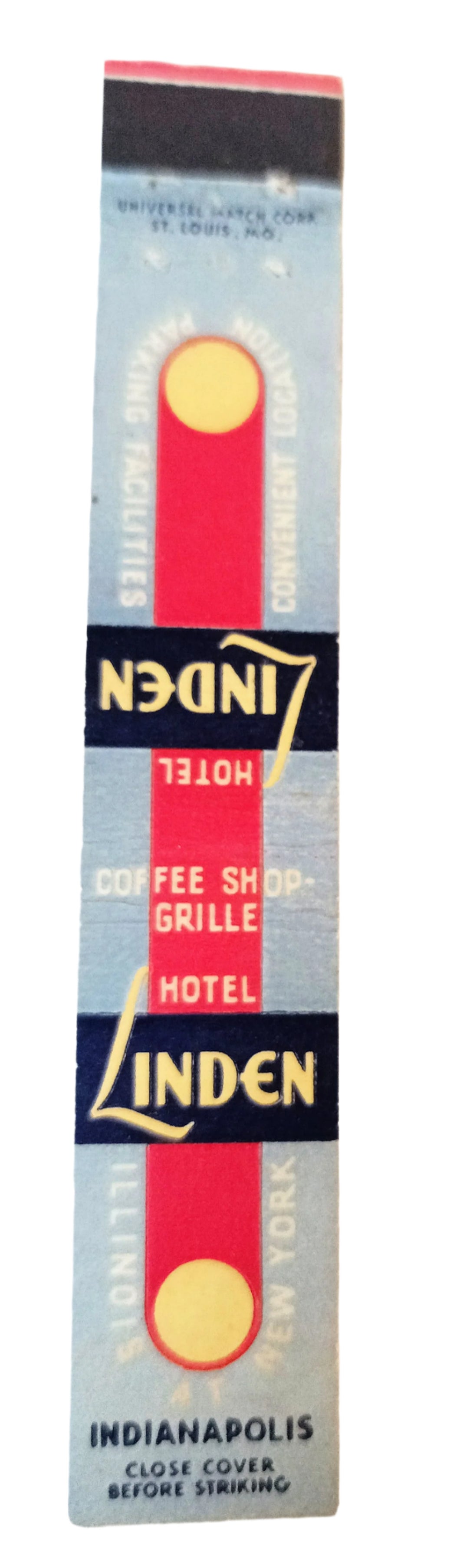 Hotel Linden N Illinois St Indianapolis Indiana Matchbook Cover 1950's - TulipStuff