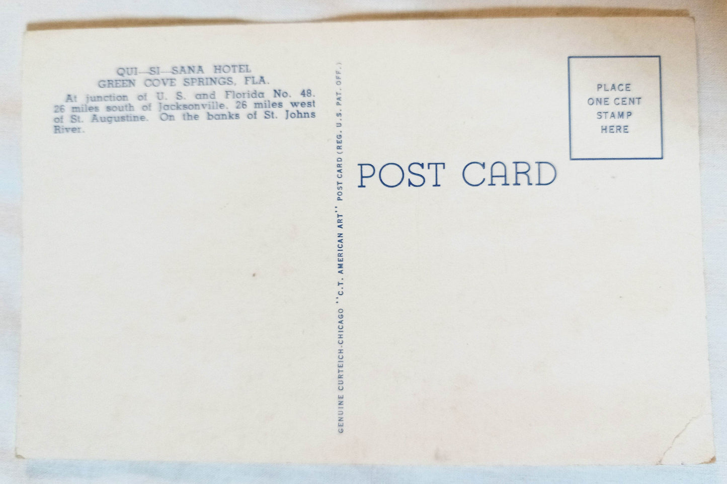 Hotel Qui-Si-Sana Green Cove Springs Florida Postcard 1939 - TulipStuff