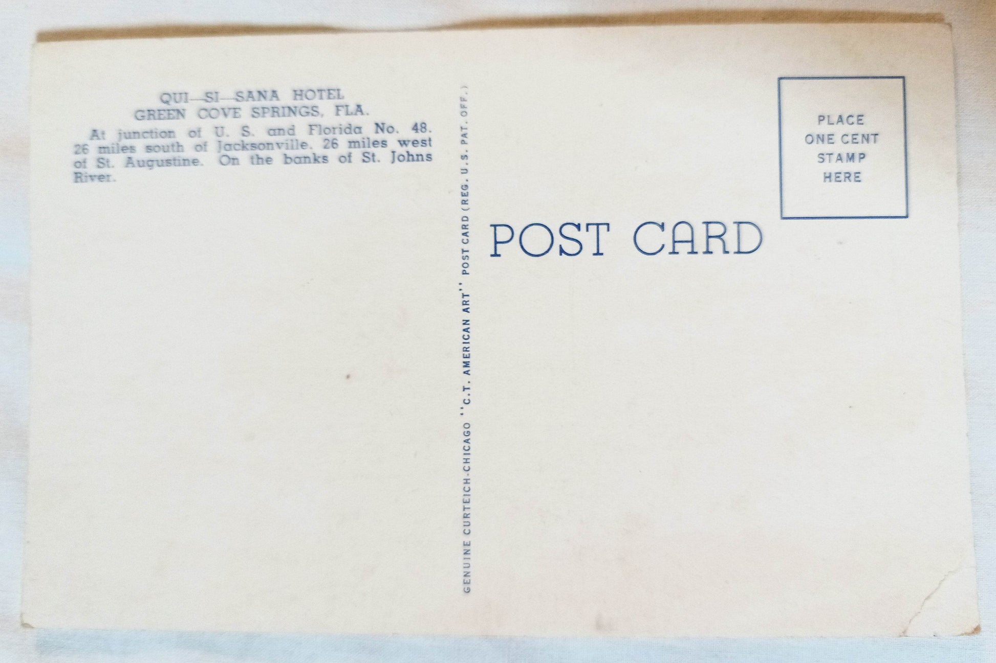 Hotel Qui-Si-Sana Green Cove Springs Florida Postcard 1939 - TulipStuff