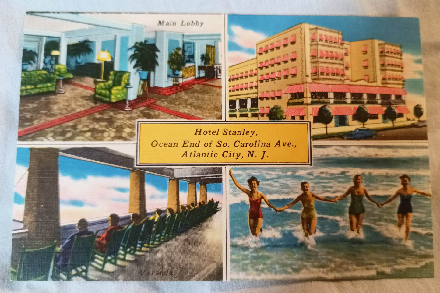 Hotel Stanley South Carolina Ave Atlantic City Linen Postcard 1940's - TulipStuff