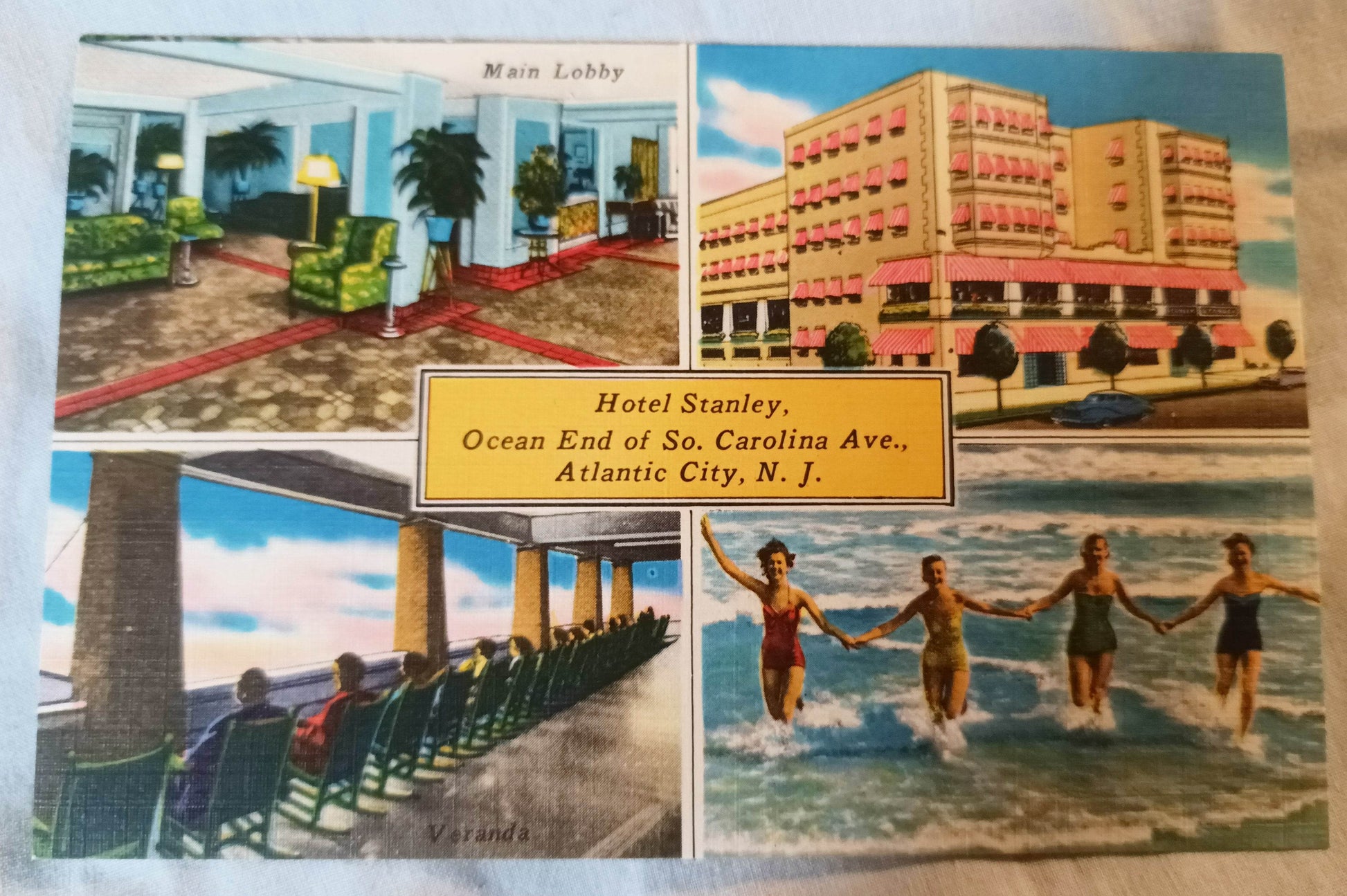 Hotel Stanley South Carolina Ave Atlantic City Linen Postcard 1940's - TulipStuff