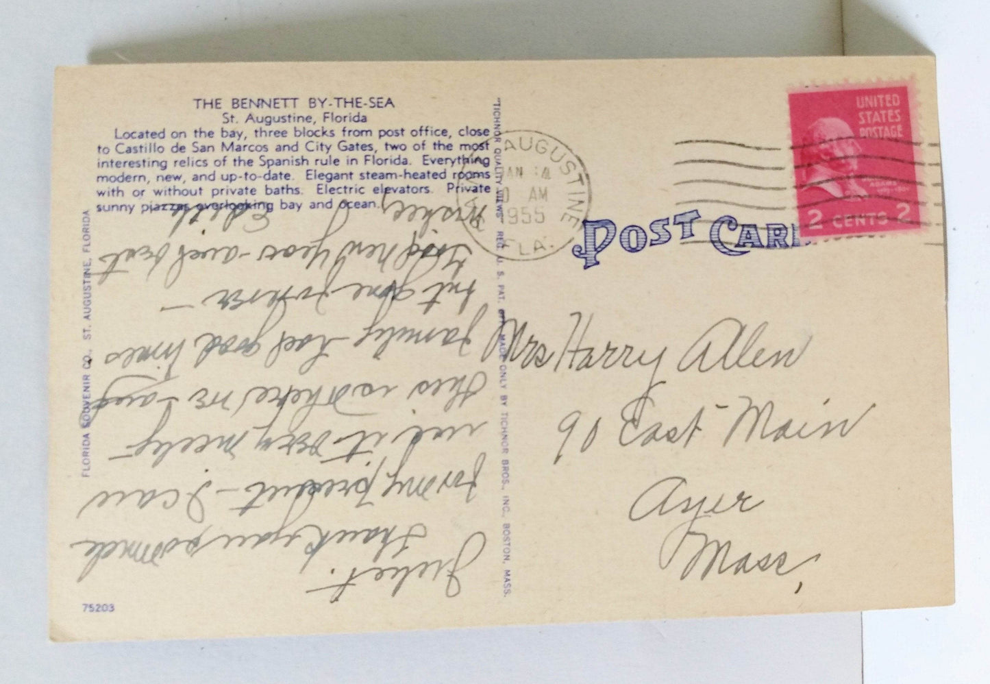 Hotel Bennett By-the-Sea St Augustine Florida Linen Postcard 1955 - TulipStuff