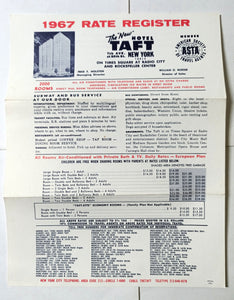 Hotel Taft Times Square 7th Ave New York City 1967 Rate Register Brochure - TulipStuff