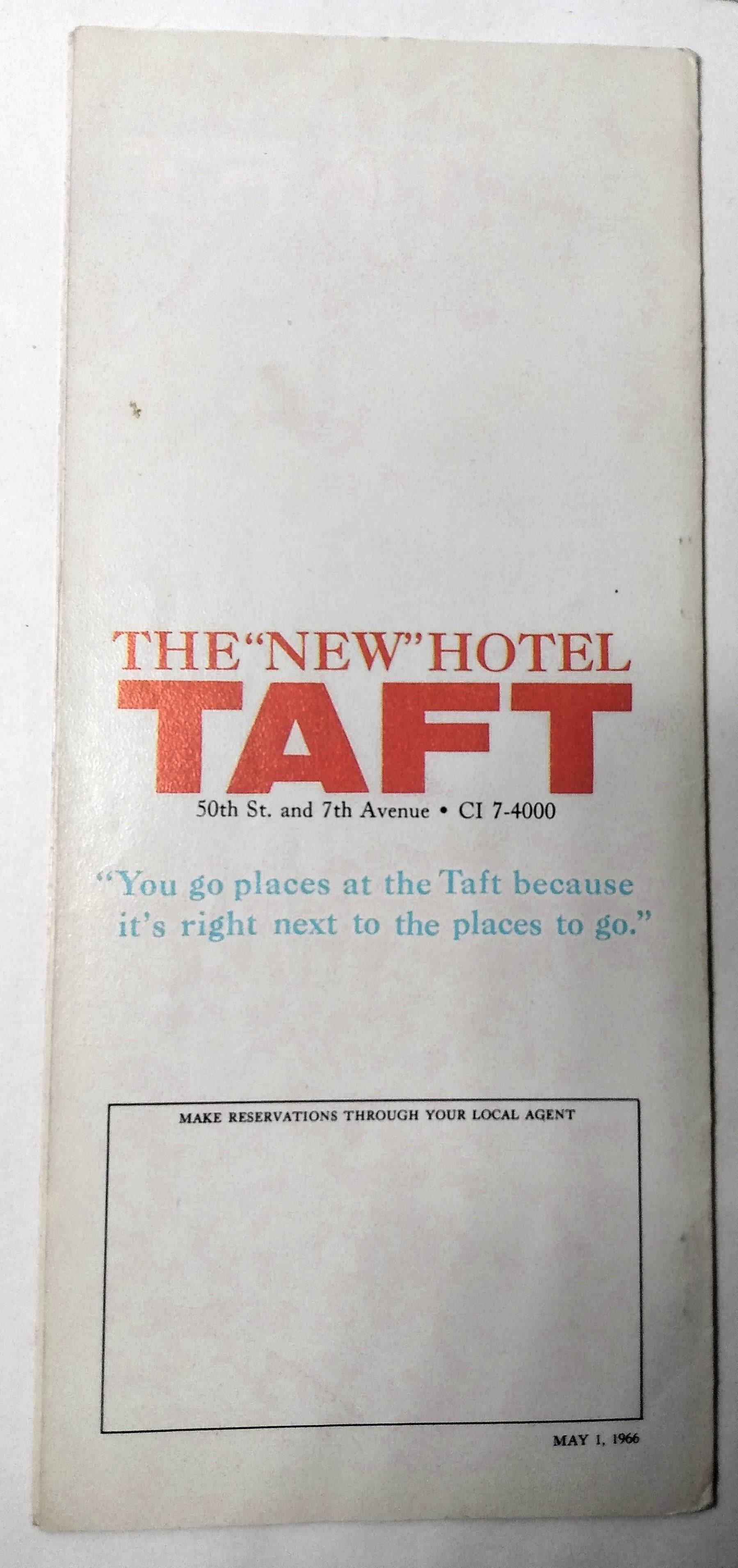 Hotel Taft Times Square 7th Ave At 50th St New York City 1966 Brochure - TulipStuff