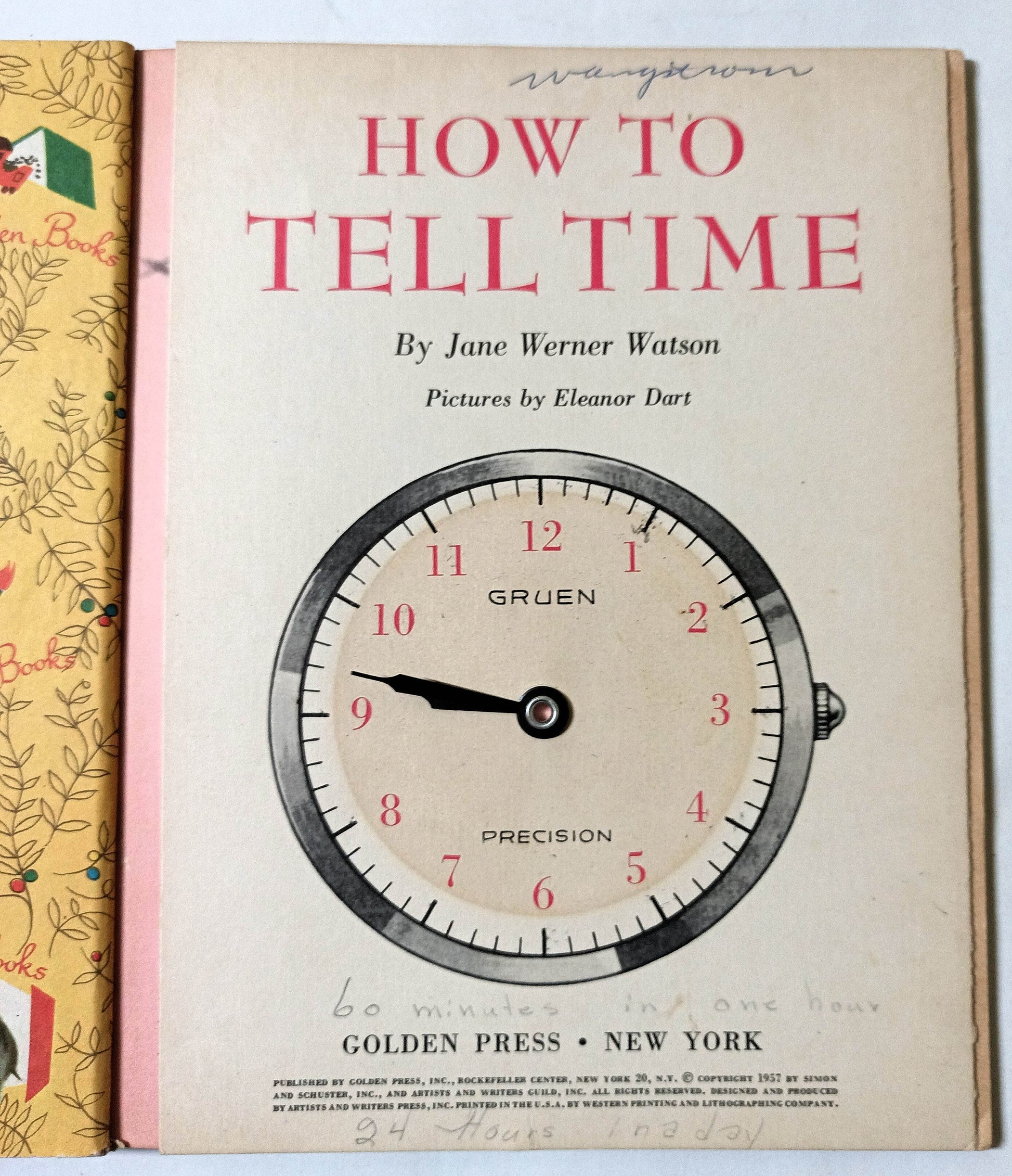 How To Tell Time Jane Werner Watson Little Golden Activity Book 1957 - TulipStuff