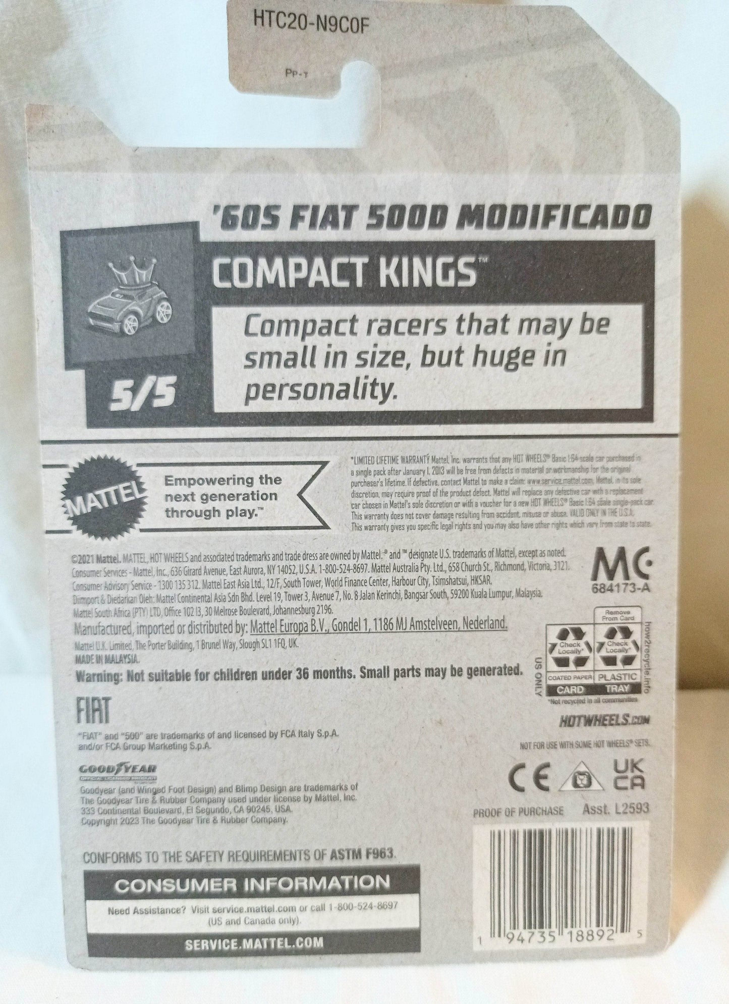 Hot Wheels 2024 60s Fiat 500D Modificado Race Car Compact Kings - TulipStuff