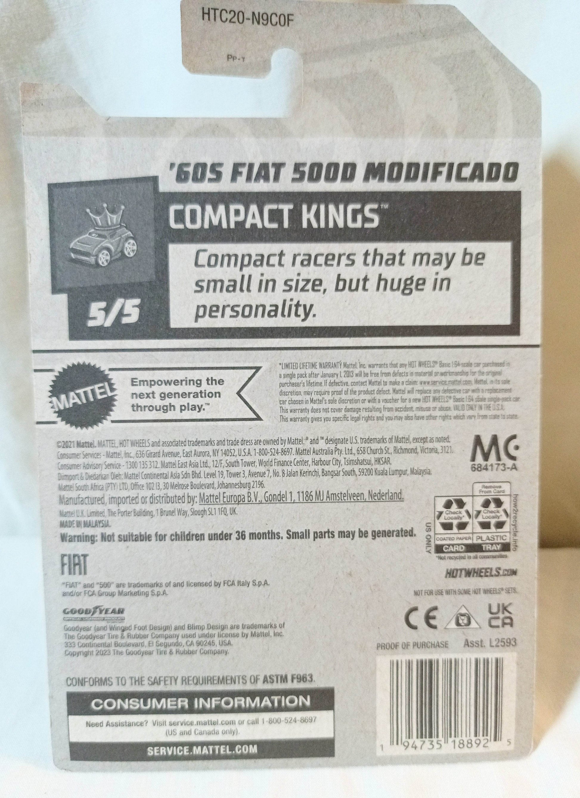 Hot Wheels 2024 60s Fiat 500D Modificado Race Car Compact Kings - TulipStuff