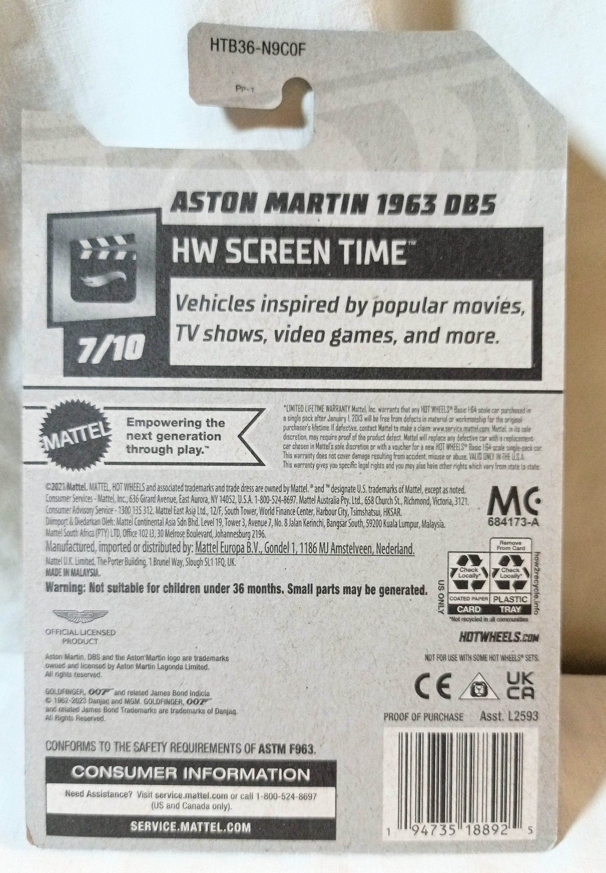 Hot Wheels 2024 Aston Martin 1963 DB5 Goldfinger HW Screen Time - TulipStuff