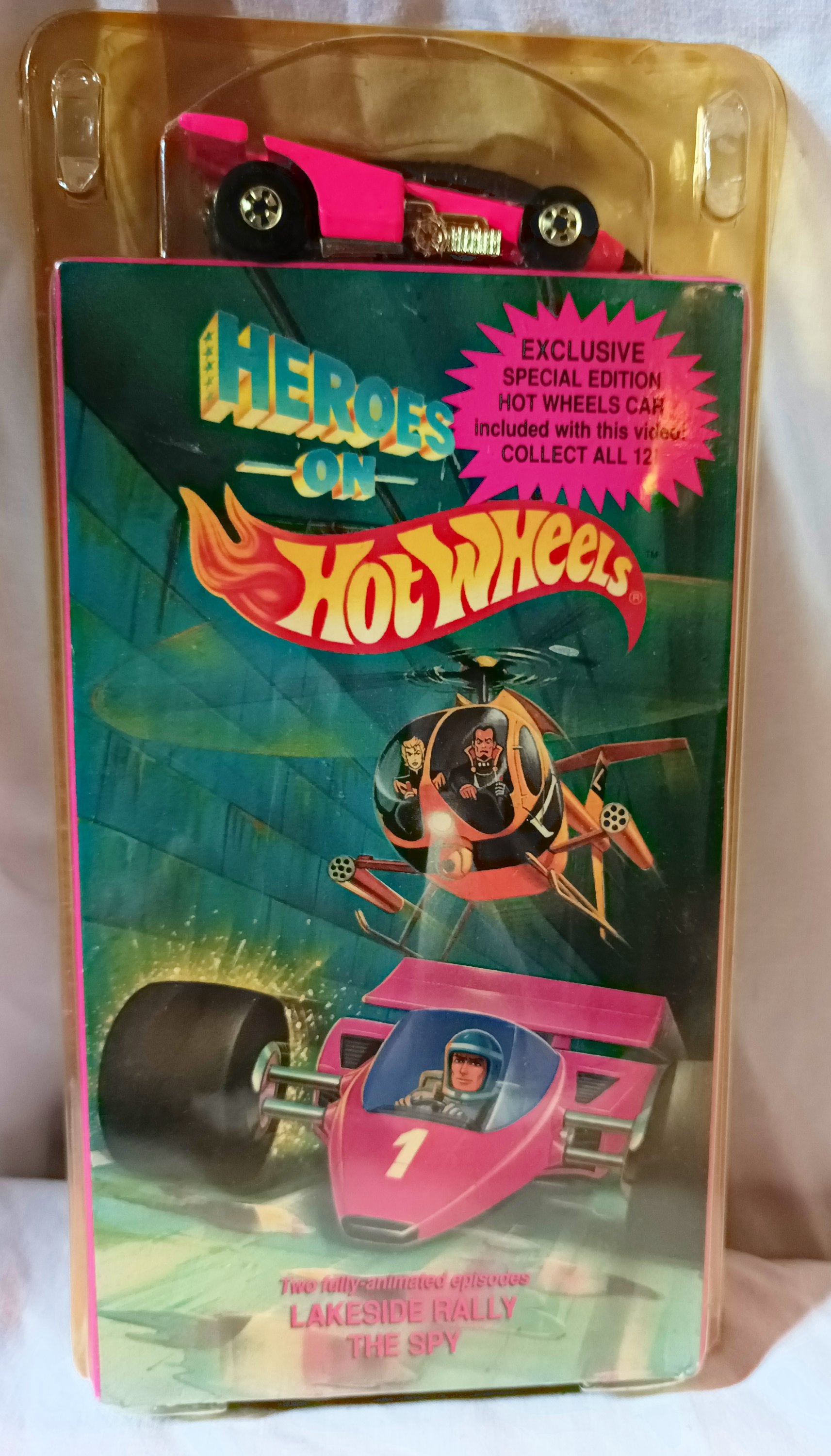 Heroes On Hot Wheels 2-Episode VHS with Neon Pink Shadow Jet Car 1991 - TulipStuff