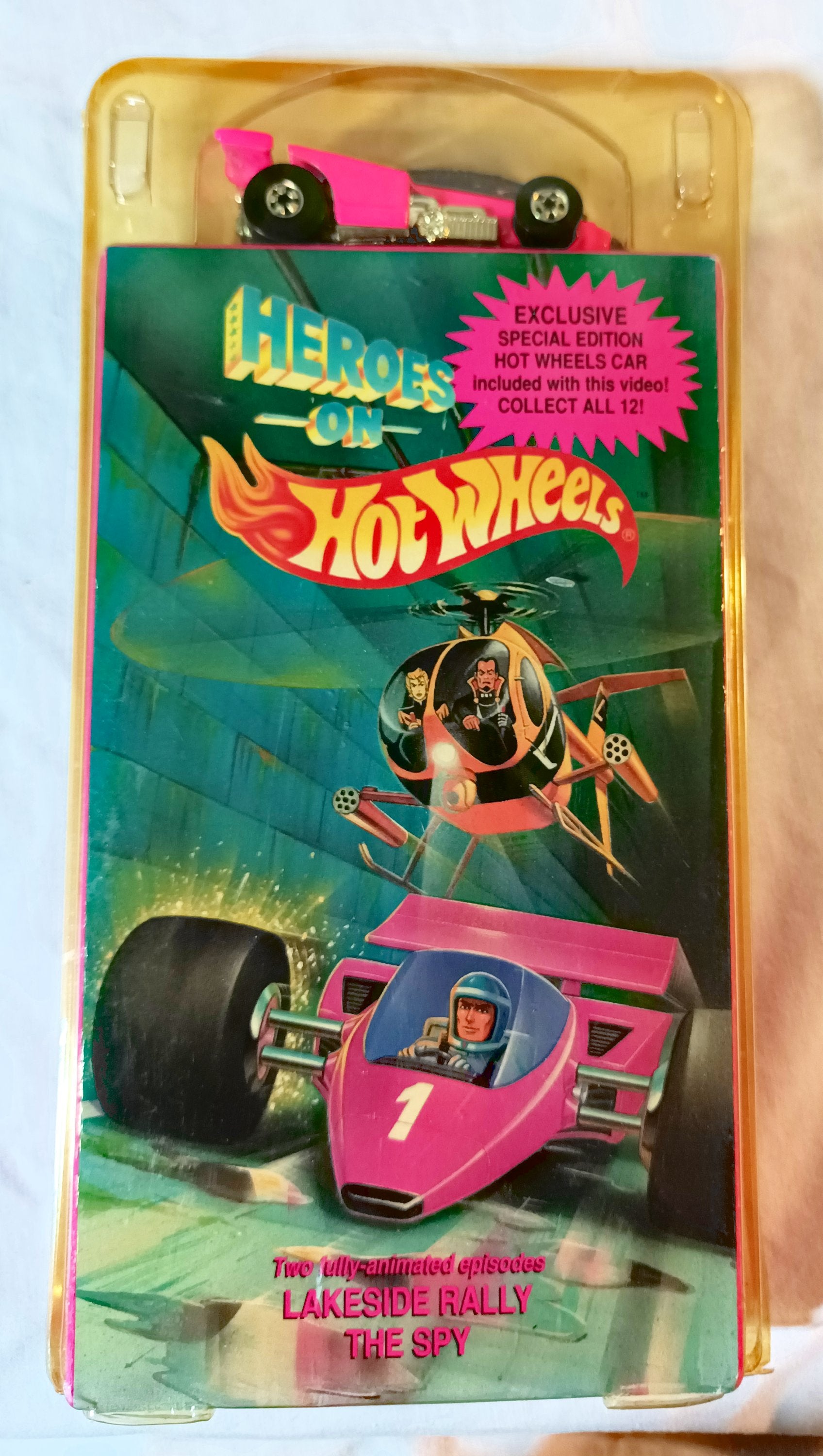 Heroes On Hot Wheels 2-Episode VHS with Neon Pink Shadow Jet Car 1991 - TulipStuff
