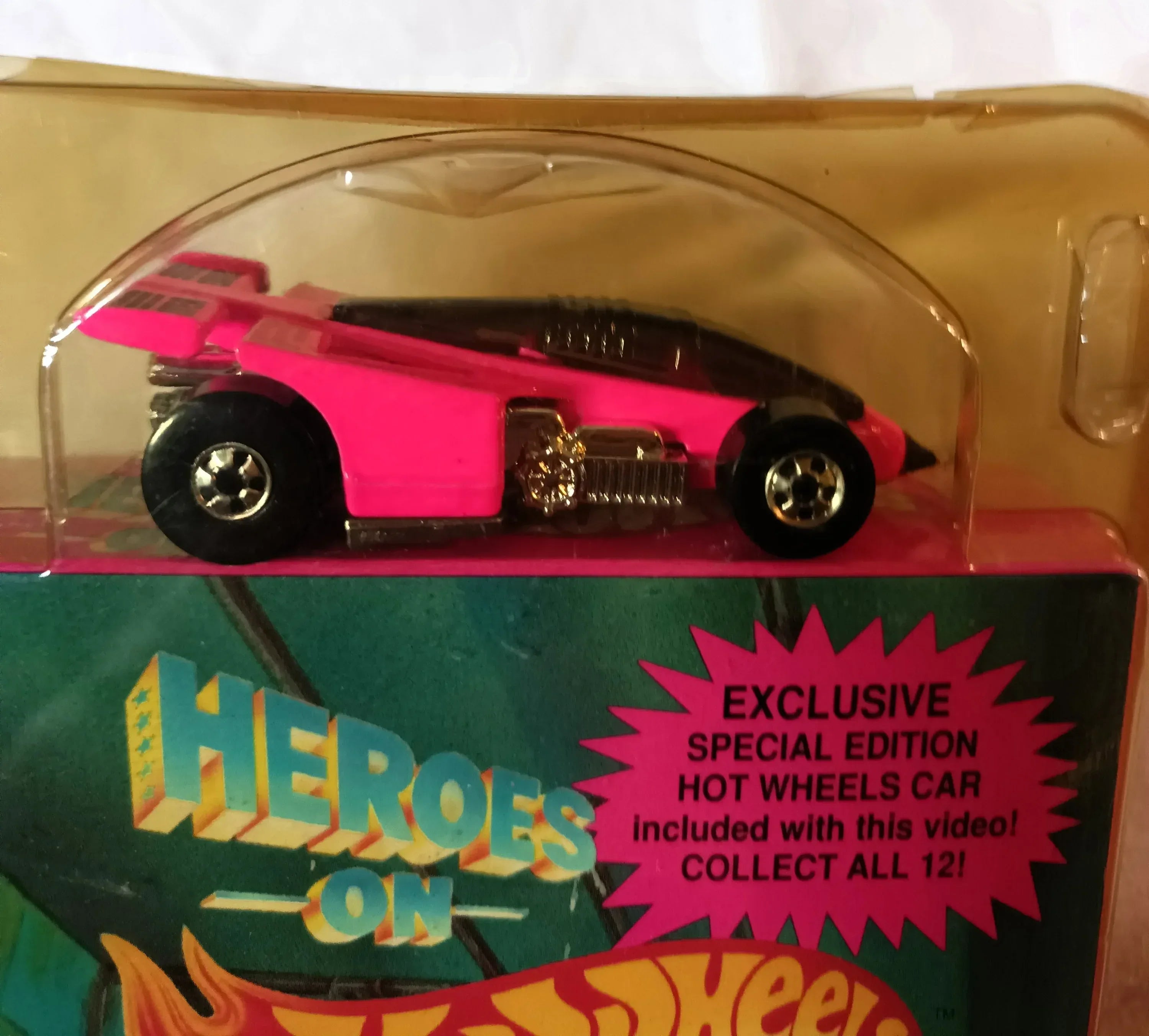 Heroes On Hot Wheels 2-Episode VHS with Neon Pink Shadow Jet Car
