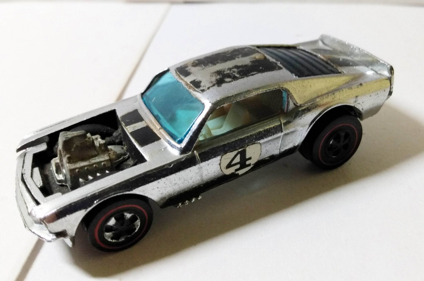 Hot Wheels Redline Club Car Ford Mustang Boss Hoss 302 #4 Chrome 1970 - TulipStuff