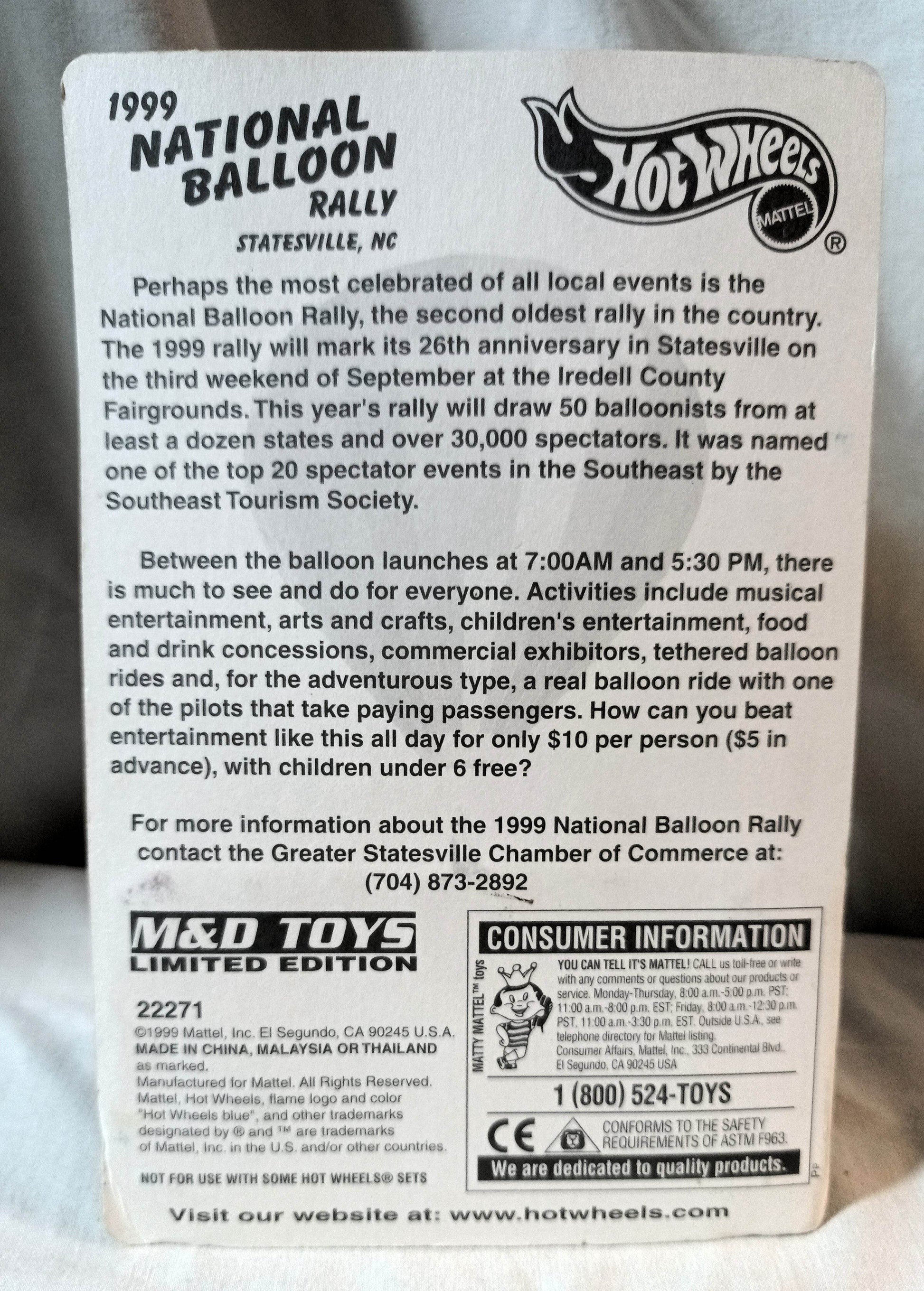 Hot Wheels National Balloon Rally 1999 Statesville NC Dairy Delivery - TulipStuff