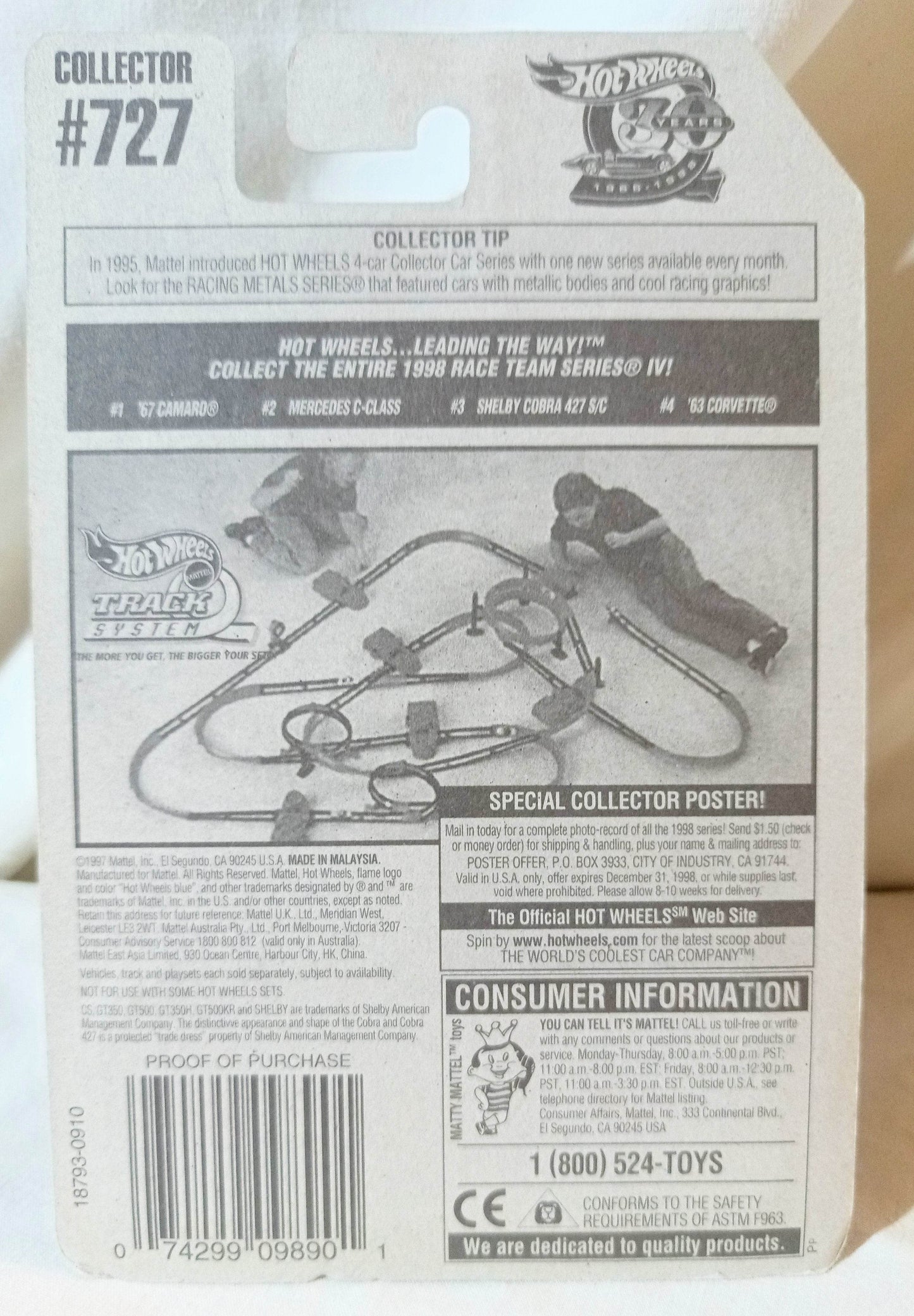 Hot Wheels Race Team IV Shelby Cobra 427 S/C Collector #727 - TulipStuff