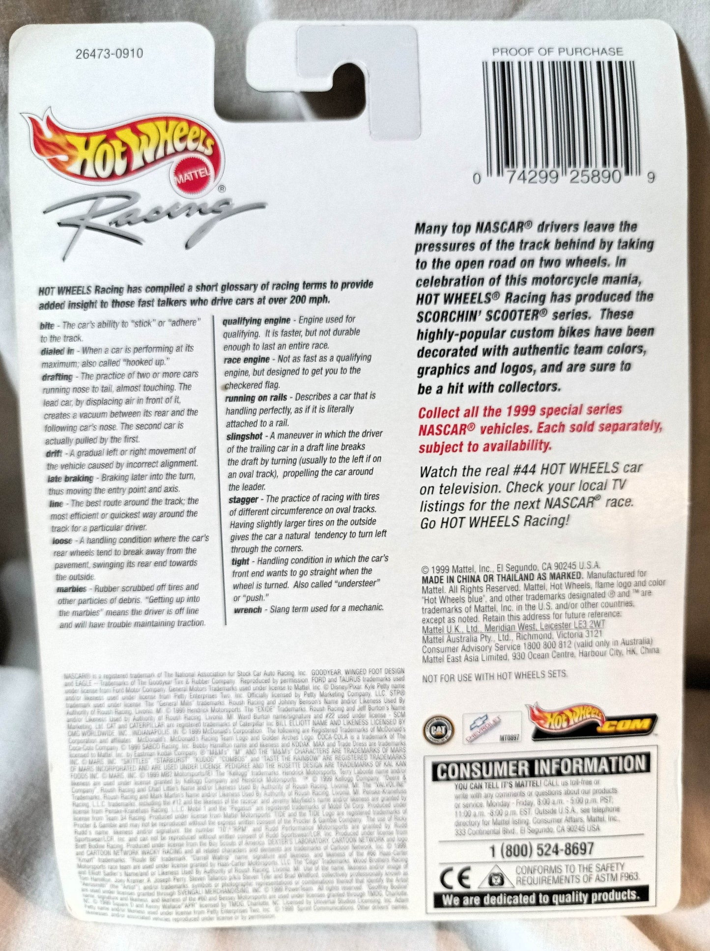 Hot Wheels Racing Deluxe Scorchin Scooter Kenny Wallace Square D 1999 - TulipStuff