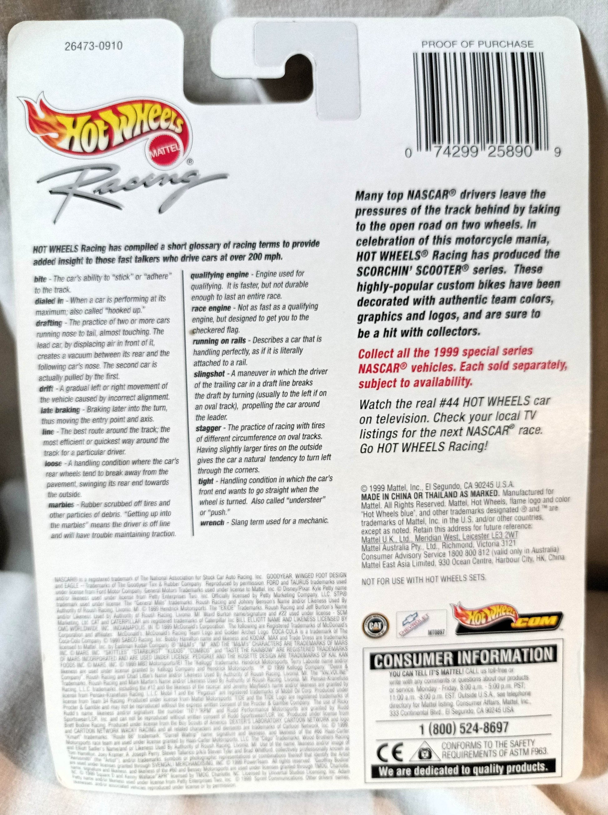 Hot Wheels Racing Deluxe Scorchin Scooter Kenny Wallace Square D 1999 - TulipStuff