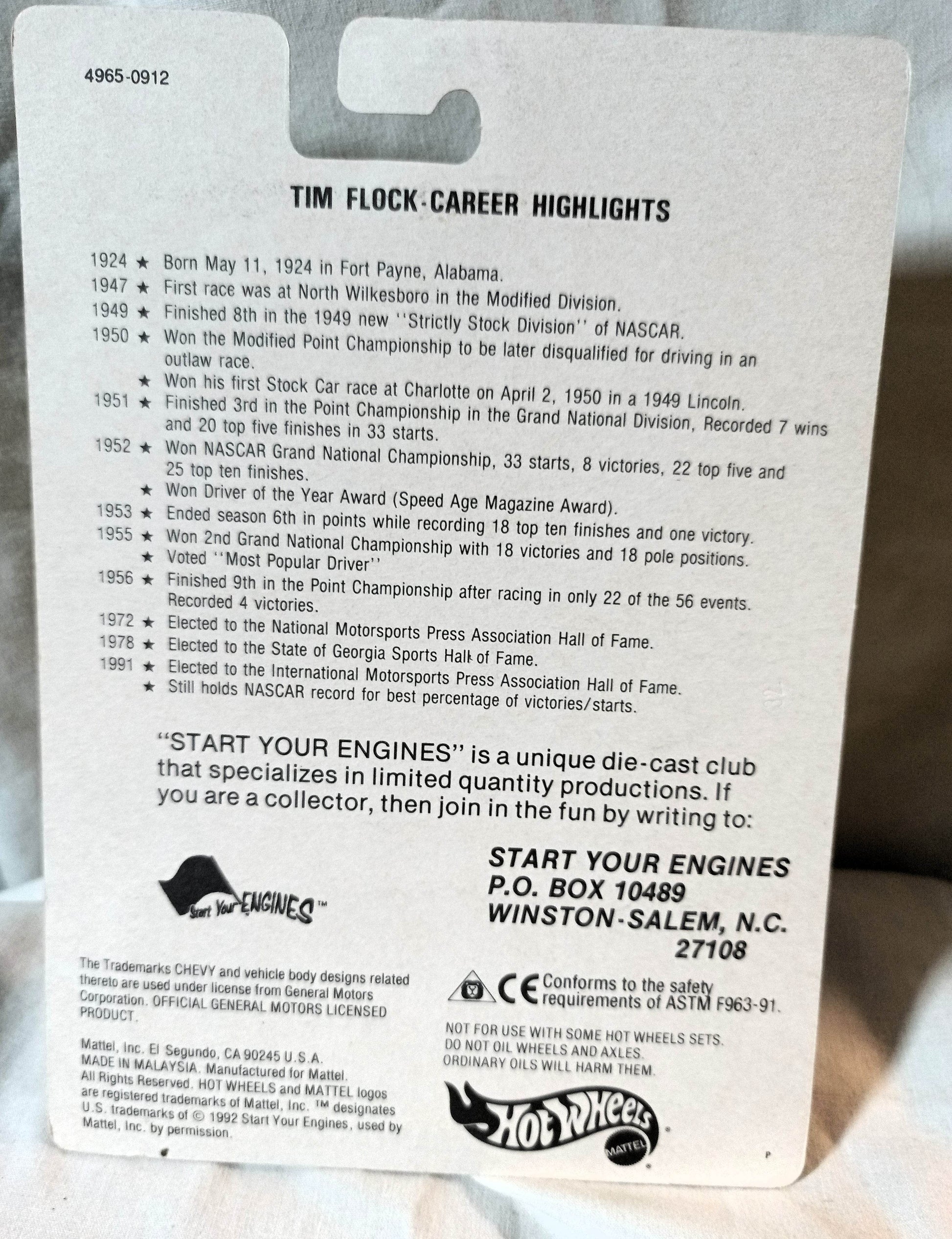 Hot Wheels Start Your Engines ltd ed Tim Flock '55 Chevy 1992 - TulipStuff