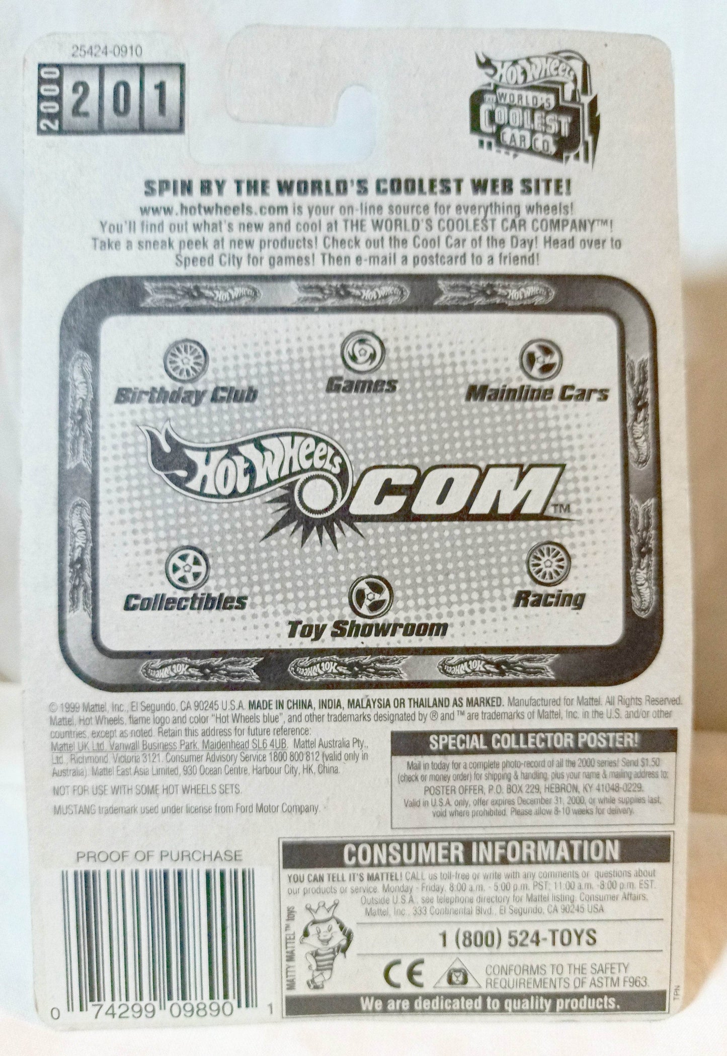 Hot Wheels Collector 2000 #201 '65 Mustang Convertible Ford Muscle Car - TulipStuff