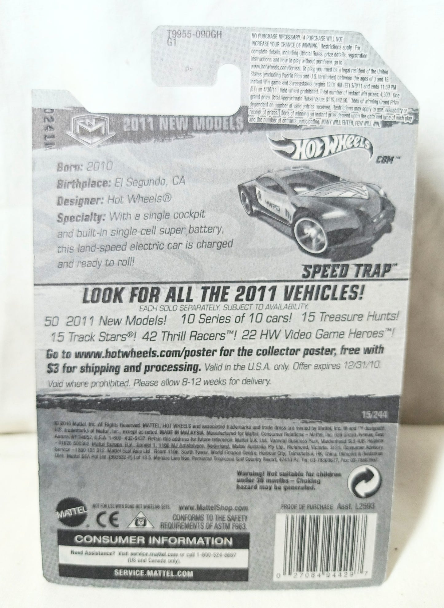 Hot Wheels 2011 New Model Speed Trap HWPD Police Car Black - TulipStuff
