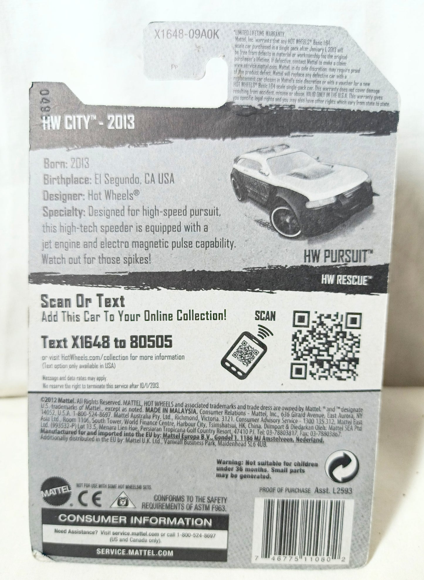 Hot Wheels HW Pursuit Police Car HW City 2013 White/Black - TulipStuff