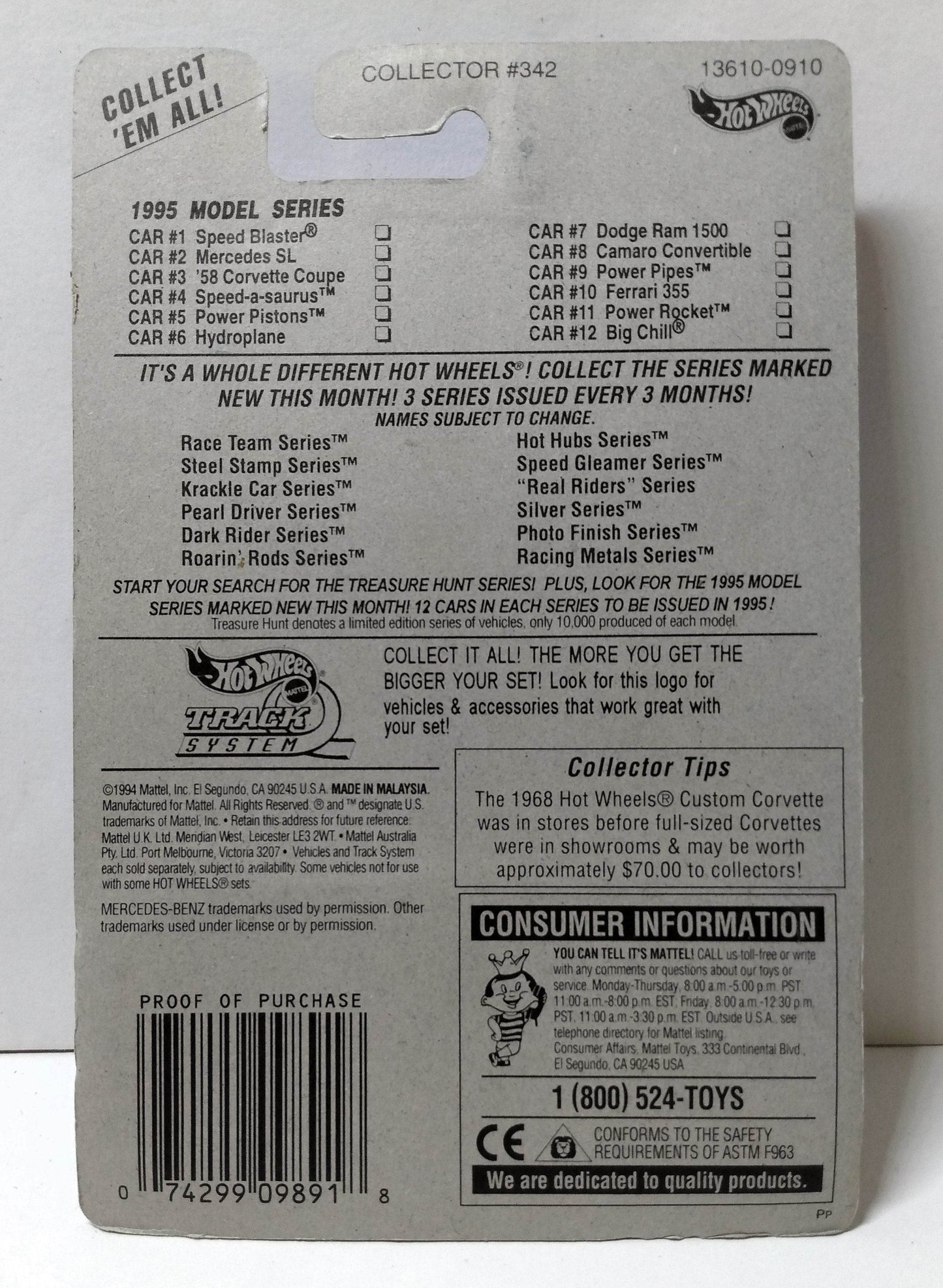 Hot Wheels 1995 Model Series Mercedes SL Collector #342 Black - TulipStuff