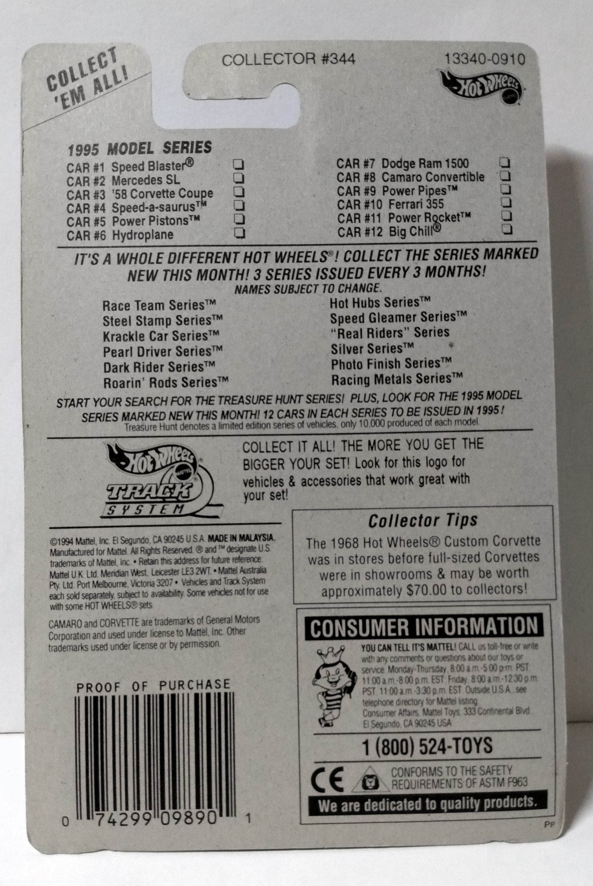 Hot Wheels 1995 Model Series Collector #344 Chevy Camaro Convertible - TulipStuff