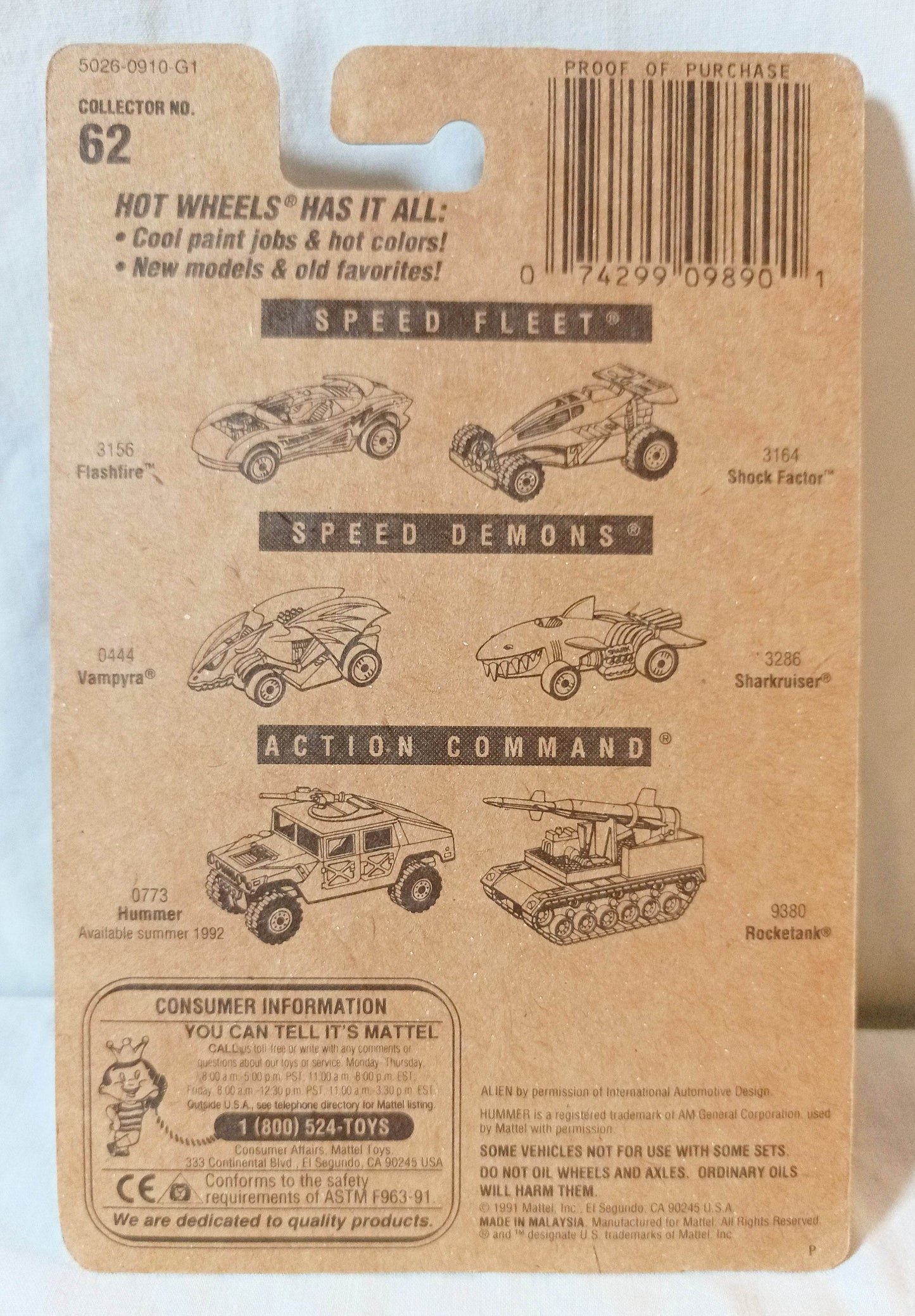 Hot Wheels Collector #62 Alien Diecast Concept Car Ultrahots 1991 - TulipStuff