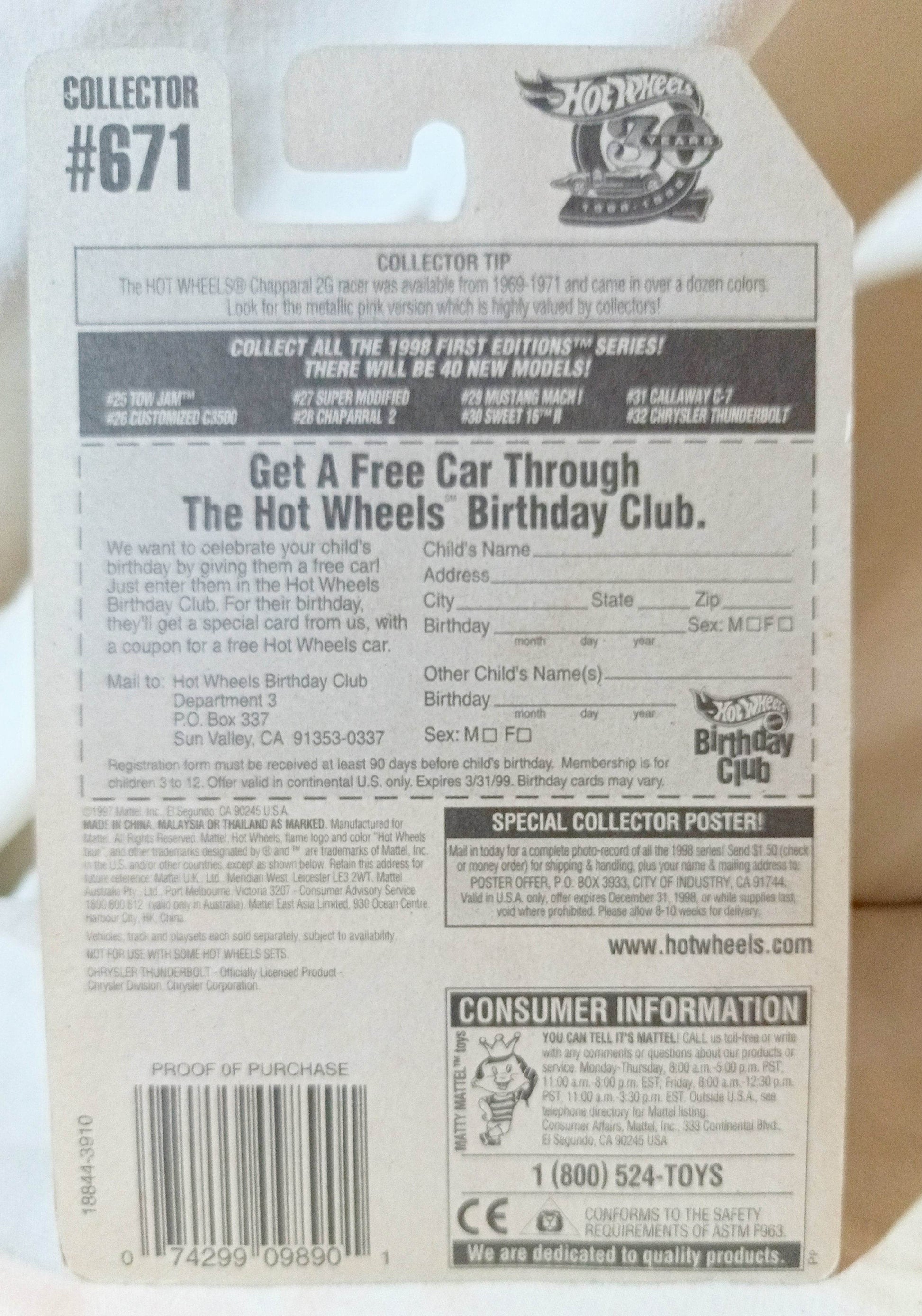 Hot Wheels 1998 First Editions Chrysler Thunderbolt Collector #671 - TulipStuff