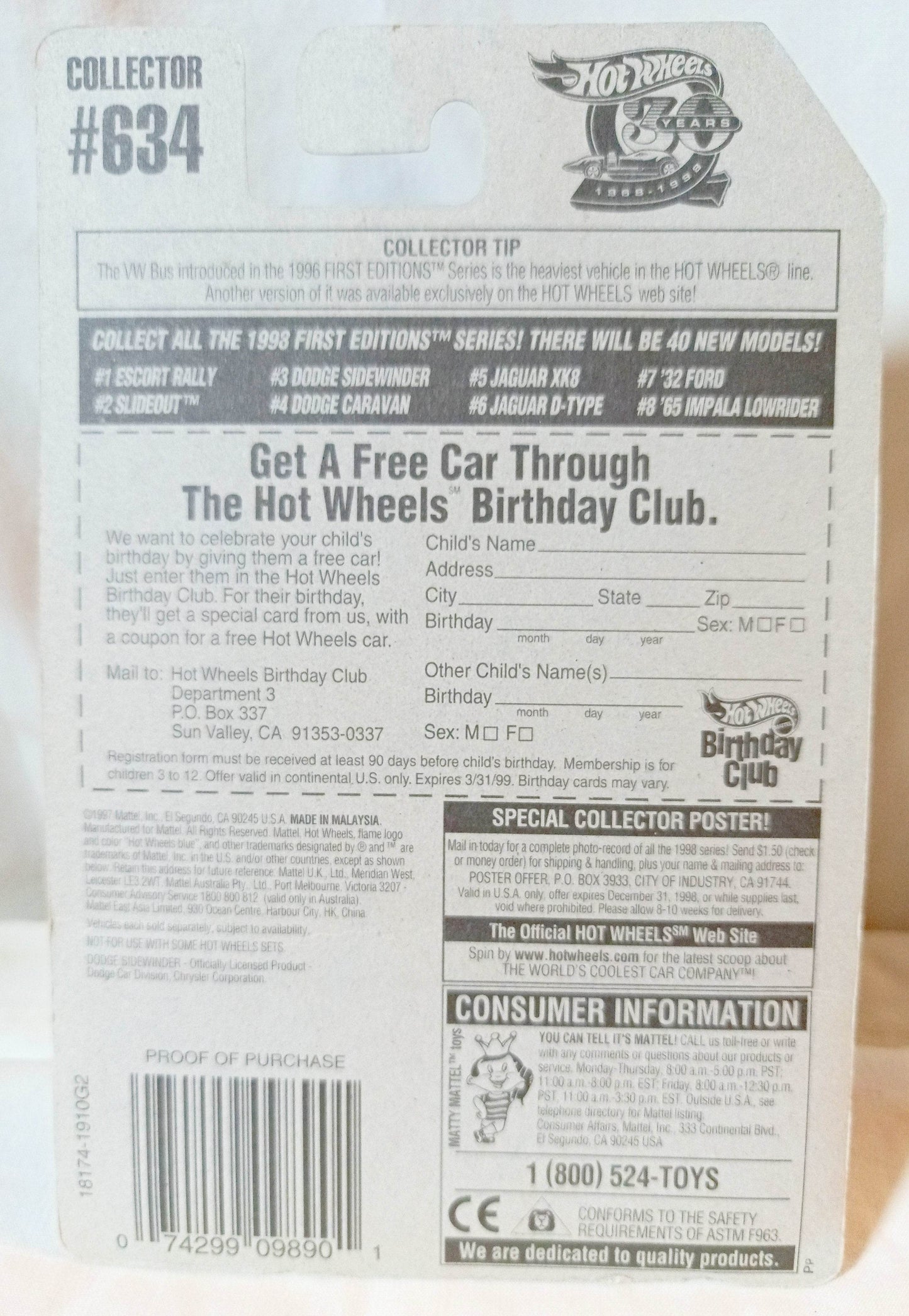 Hot Wheels 1998 First Editions Dodge Sidewinder Collector #634 - TulipStuff