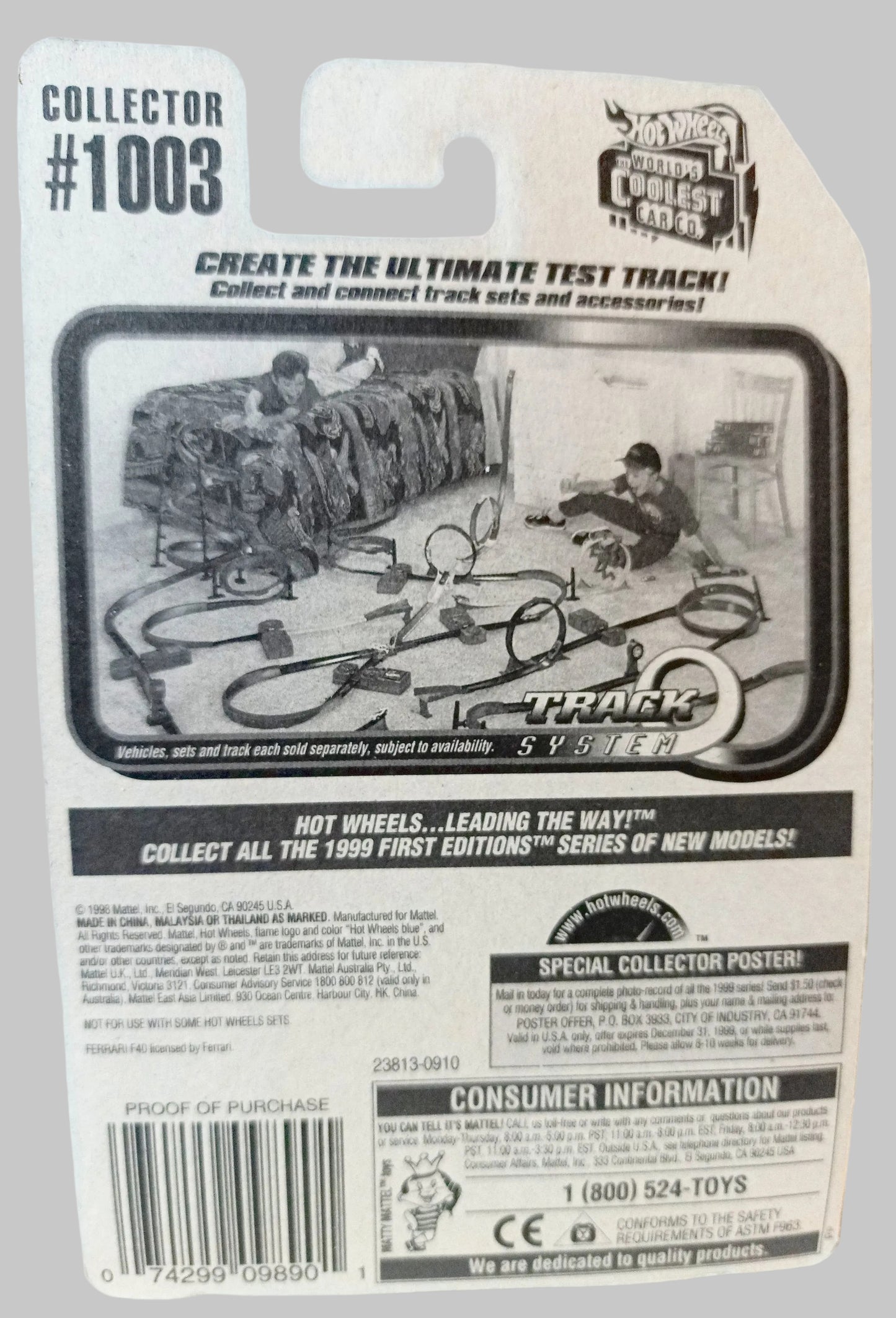 Hot Wheels Collector #1003 Ferrari F40 Racing Car Black 5sp 1999 - TulipStuff