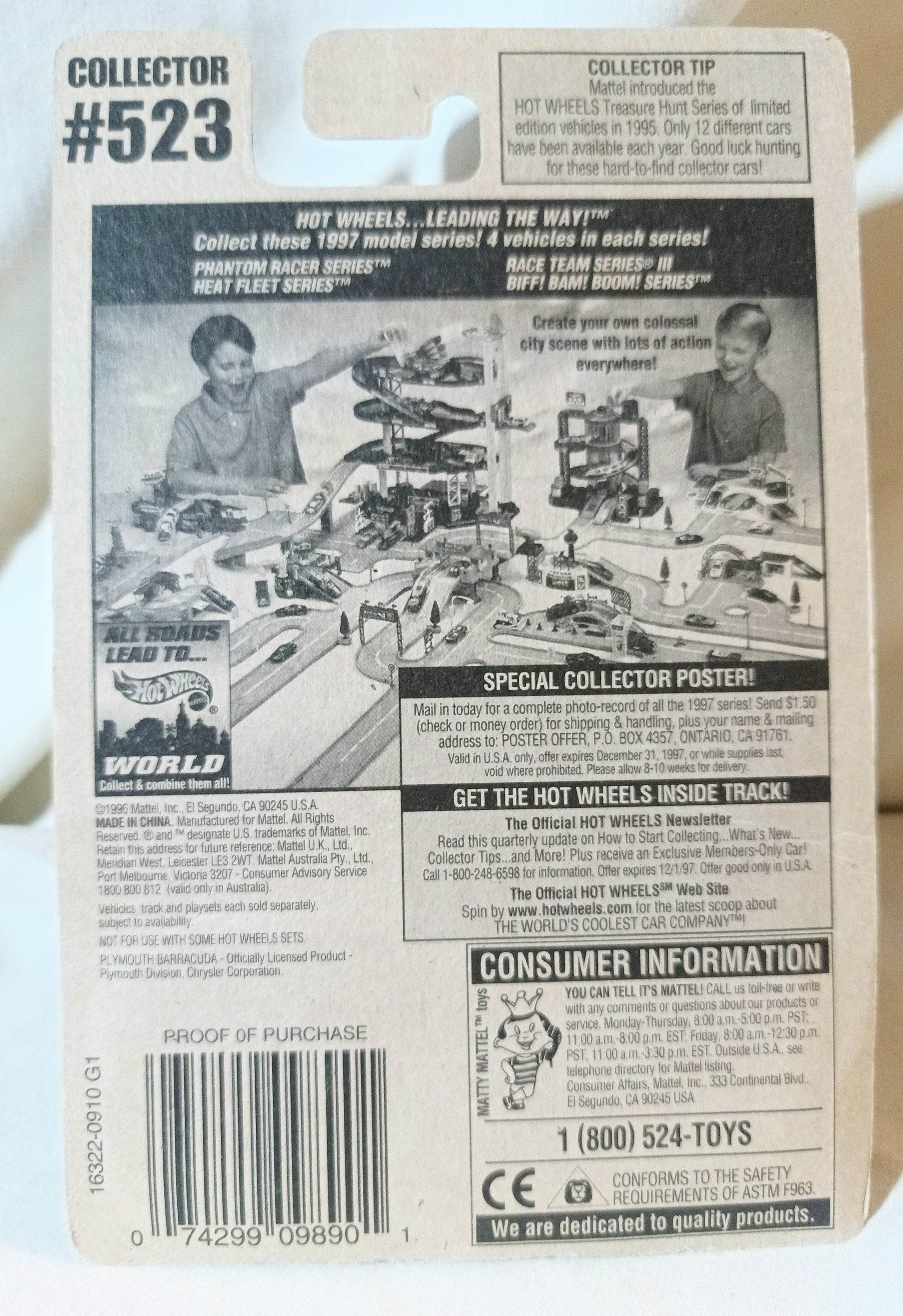 Hot Wheels Collector #523 Plymouth Barracuda 1997 - TulipStuff