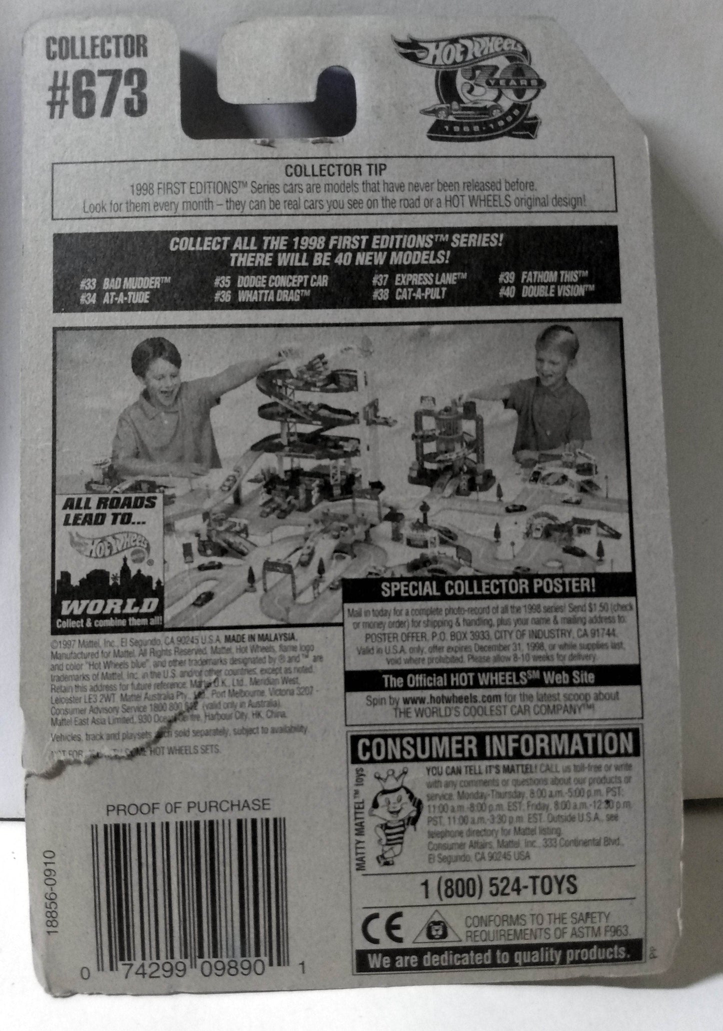 Hot Wheels 1998 First Editions Whatta Drag Collector #673 3-Wheel Car - TulipStuff