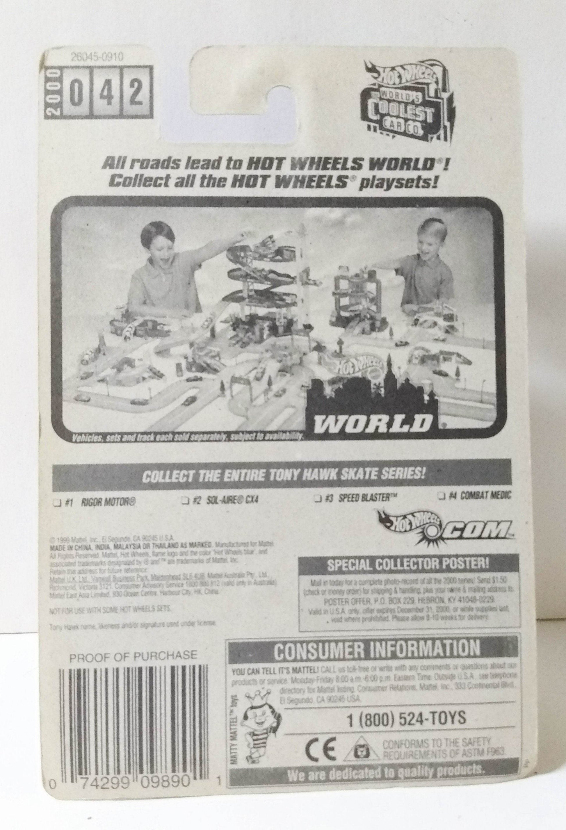 Hot Wheels Tony Hawk Skate Series Sol-Aire CX4 2000 Collector #042 - TulipStuff