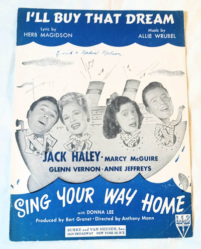 I'll Buy That Dream Sing Your Way Home Jack Haley Sheet Music 1945 - TulipStuff