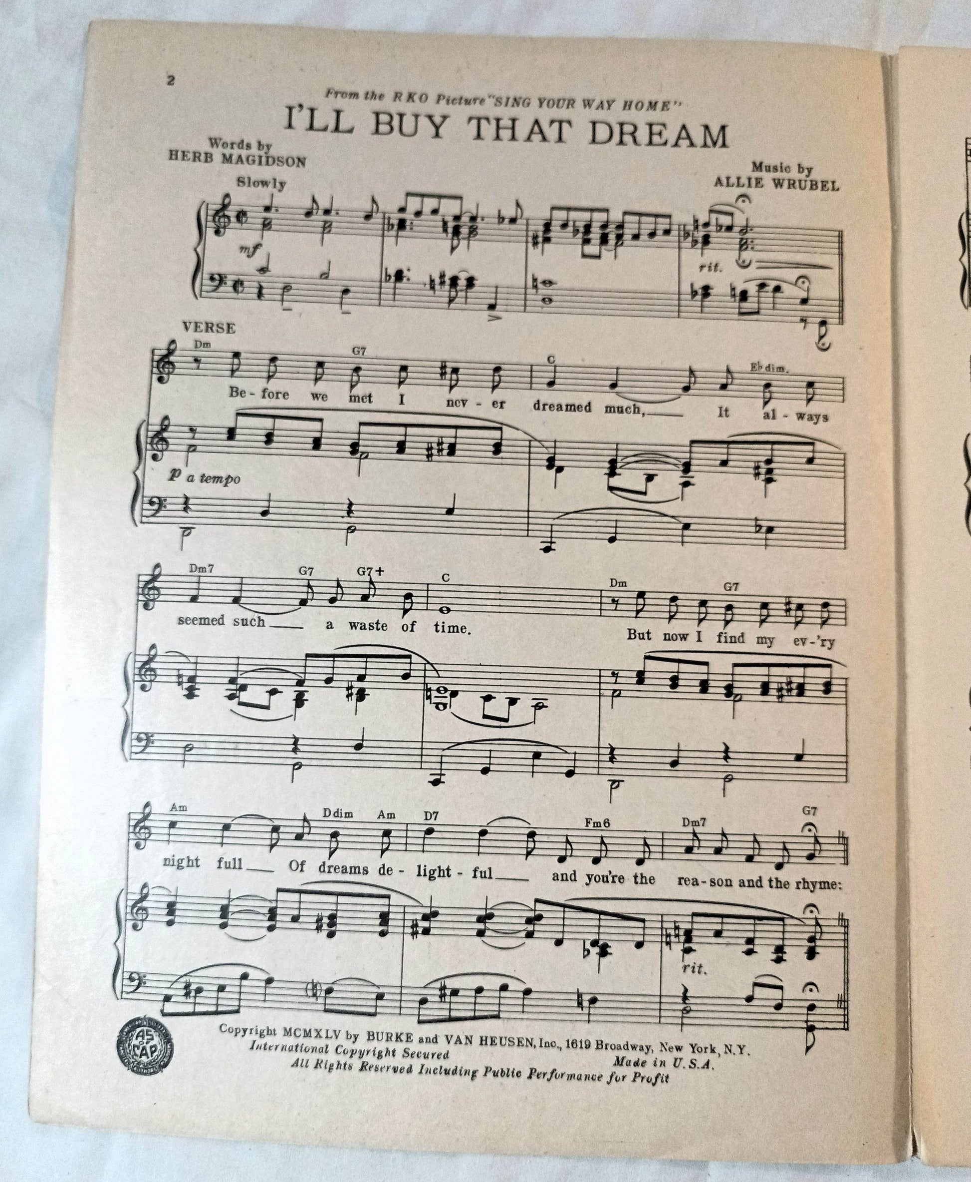 I'll Buy That Dream Sing Your Way Home Jack Haley Sheet Music 1945 - TulipStuff