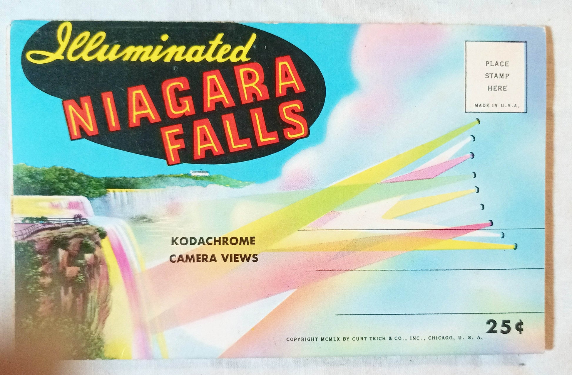 Illuminated Niagara Falls Kodachrome Camera Views Souvenir Folder 1960 - TulipStuff