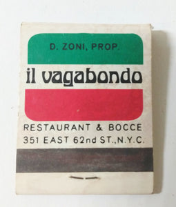Il Vagabondo Restaurant & Bocce 62nd St Manhattan NYC Matchbook 1980's - TulipStuff
