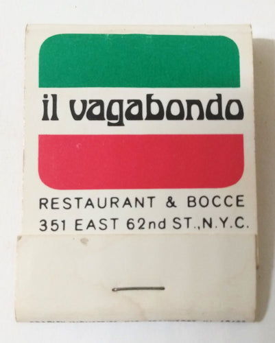 Il Vagabondo Restaurant & Bocce 62nd St Manhattan NYC Matchbook 1980's - TulipStuff